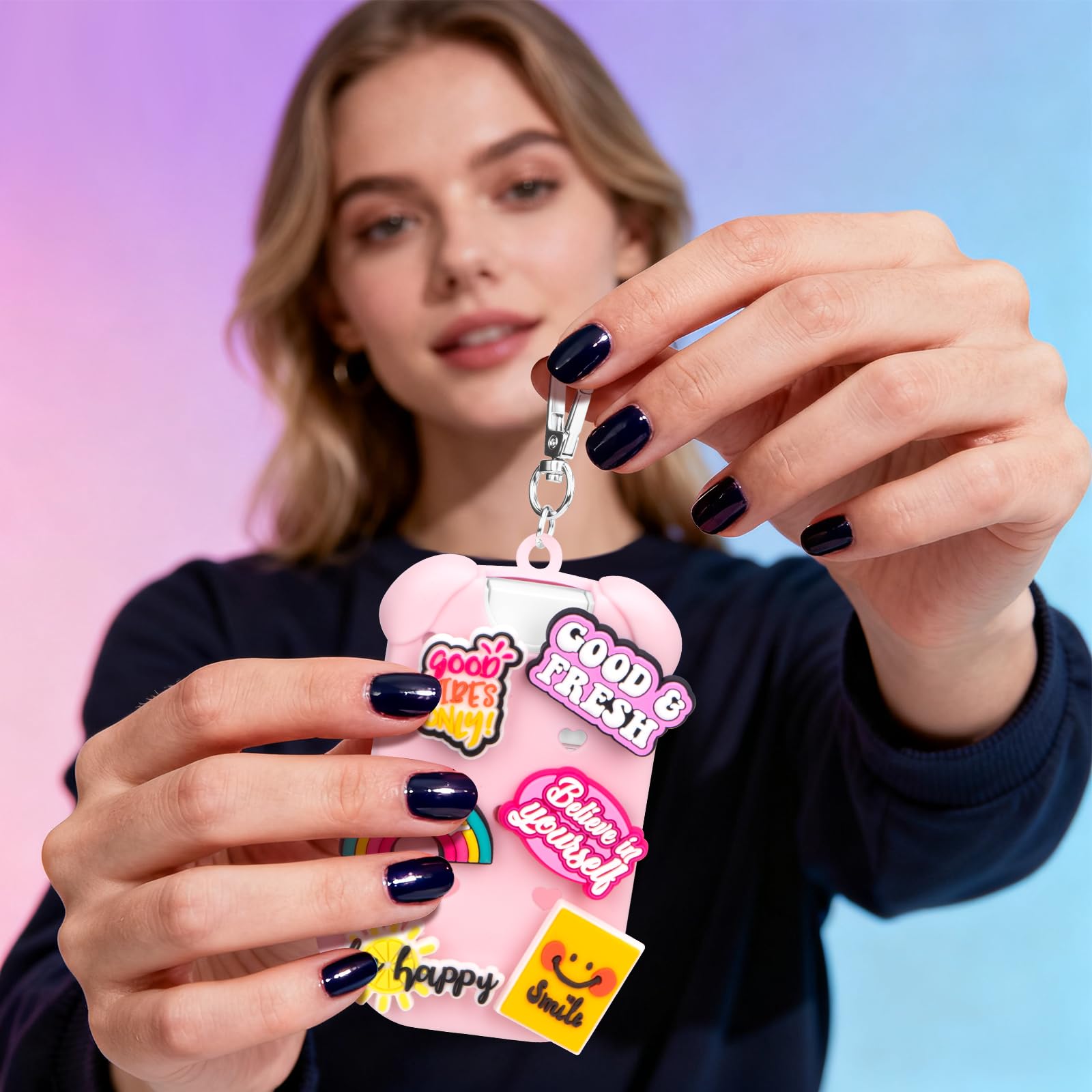 Metyond Dog Silicone Case for Touchland 1 oz Spray – Pink with Keychain & Charms