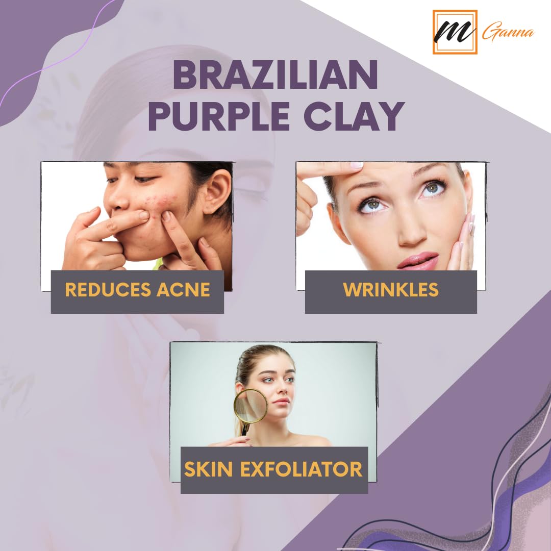 mGanna 100% Natural Brazilian Purple Clay Powder for Face Masks, Creams & Soaps – 0.5 lb (227 g)