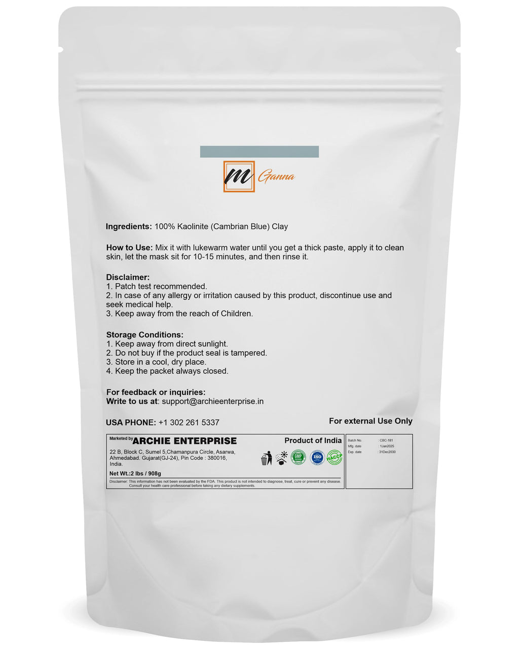 mGanna Cambrian Blue Clay (2 lb / 908 g) – Facial Masks, Scrubs, Body Wraps & Soap Making