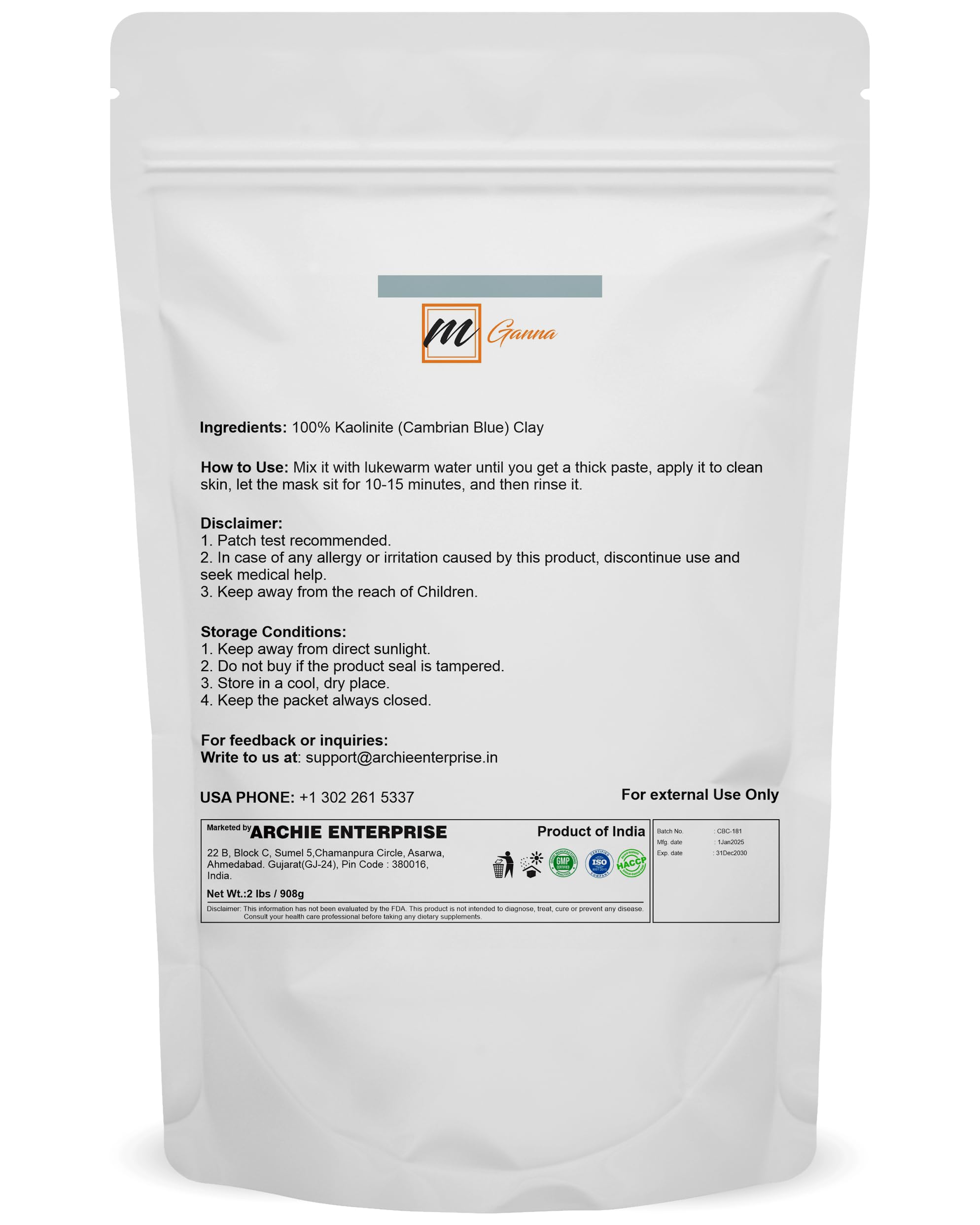 mGanna Cambrian Blue Clay (2 lb / 908 g) – Facial Masks, Scrubs, Body Wraps & Soap Making