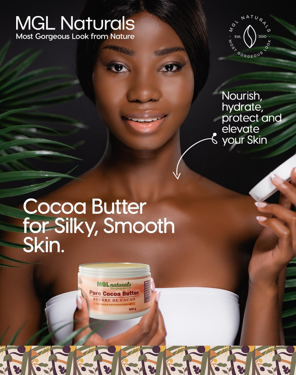MGL Naturals Raw Cocoa Butter - Whipped, Unrefined 11 oz Body Butter for Hydration, Stretch Marks & Tattoo Care