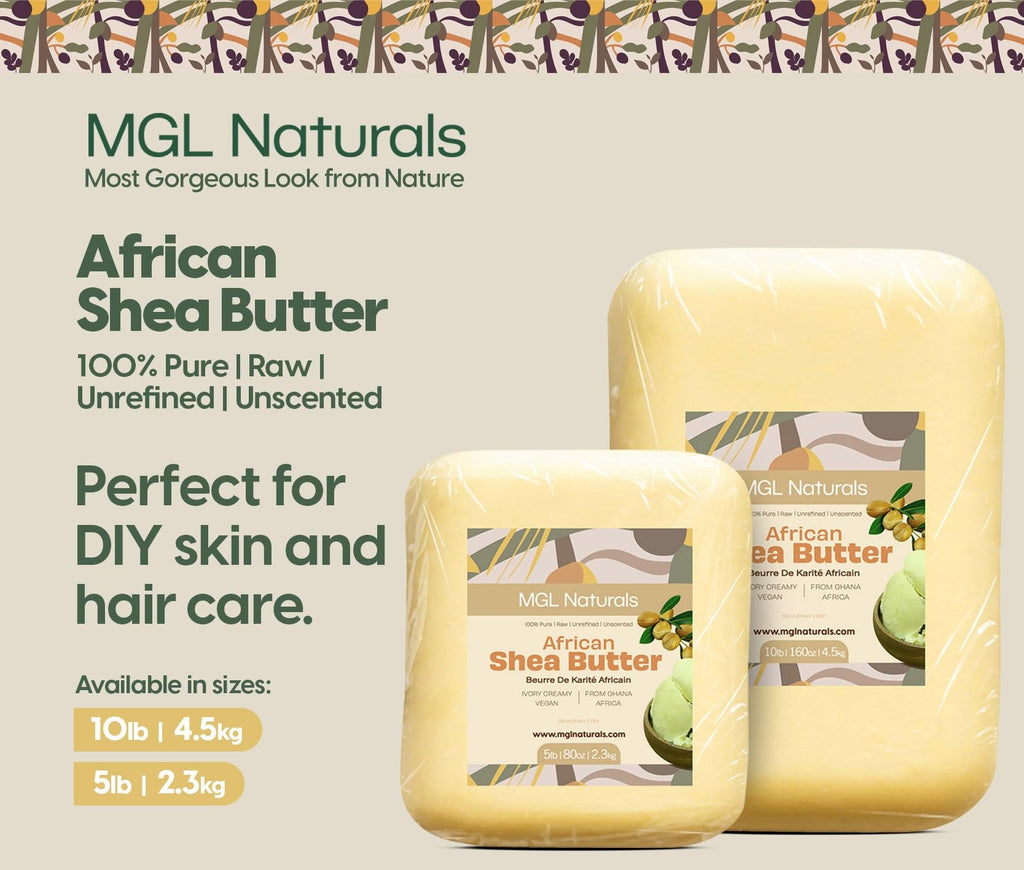 MGL Naturals Raw African Shea Butter Ivory – 5 lb, 100% Pure & Unrefined from Ghana