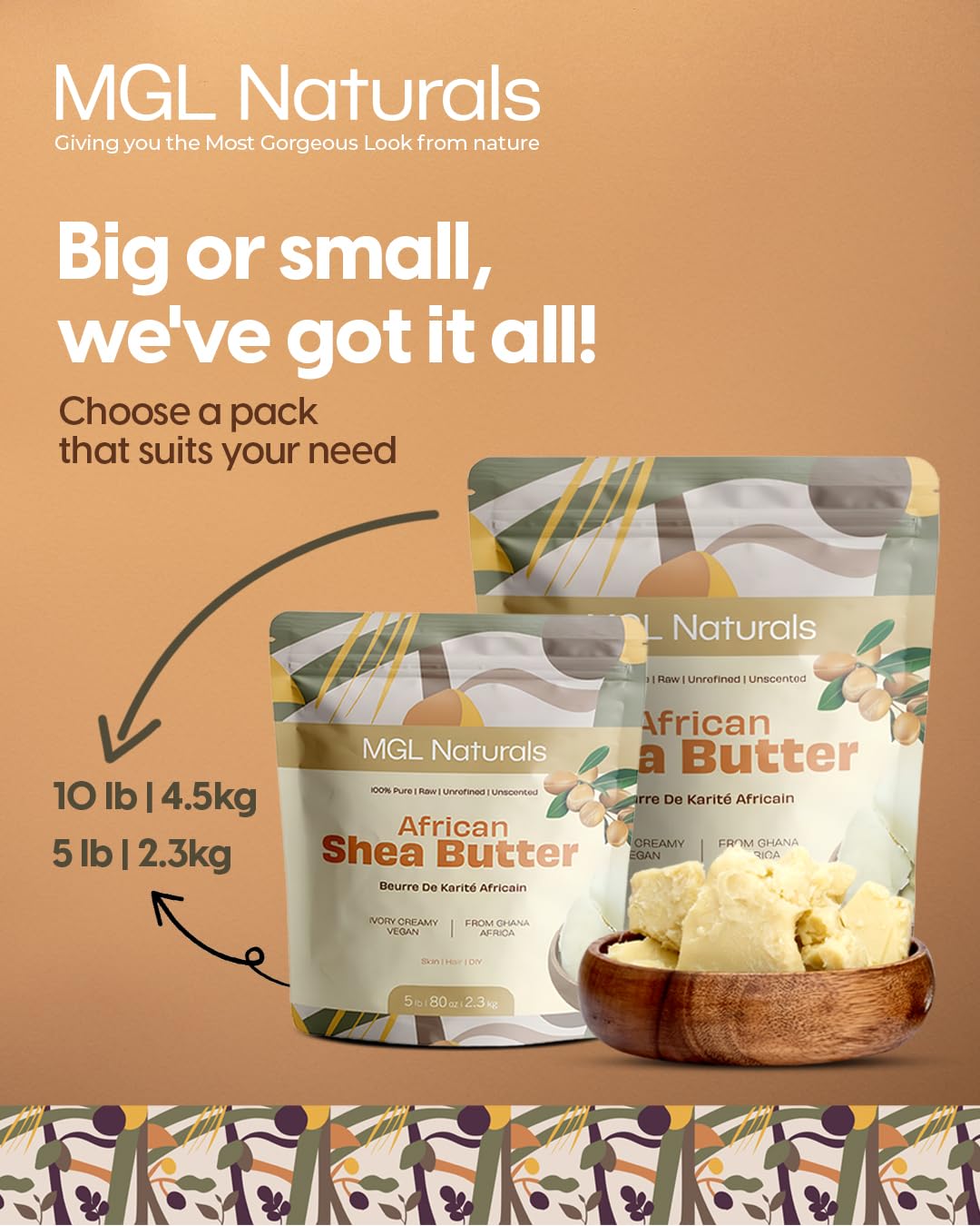 MGL Naturals Raw African Shea Butter Ivory – 5 lb, 100% Pure & Unrefined from Ghana