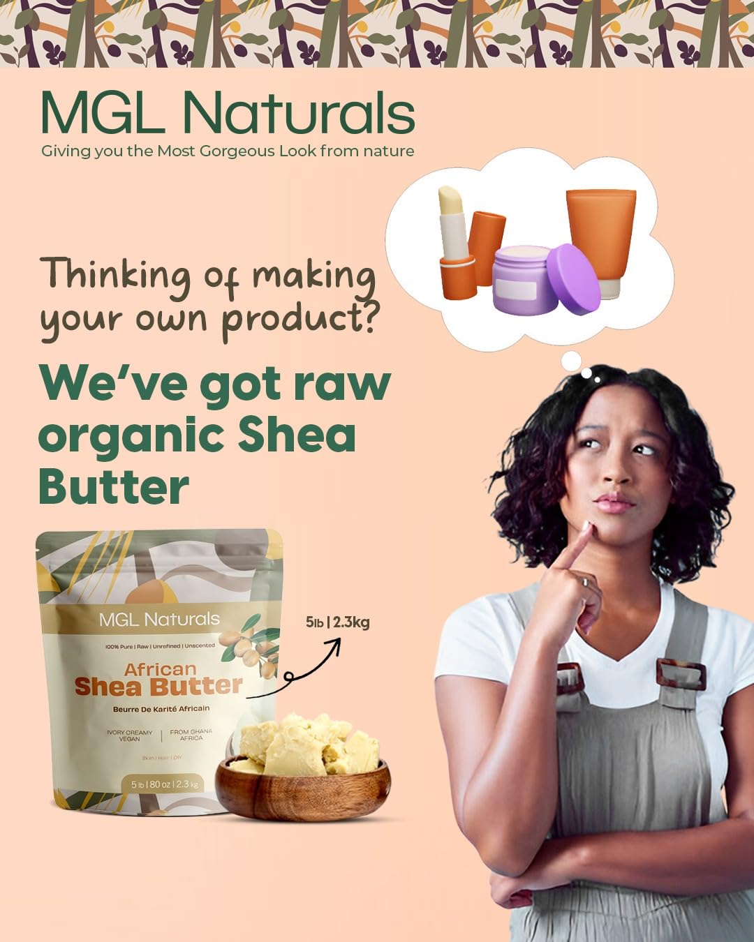 MGL Naturals Raw African Shea Butter Ivory – 5 lb, 100% Pure & Unrefined from Ghana