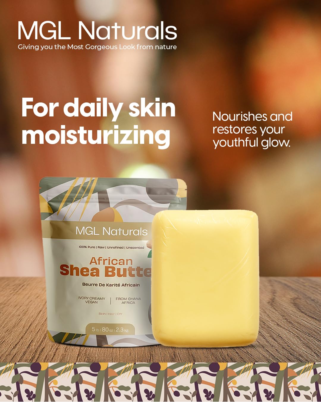MGL Naturals Raw African Shea Butter Ivory – 5 lb, 100% Pure & Unrefined from Ghana