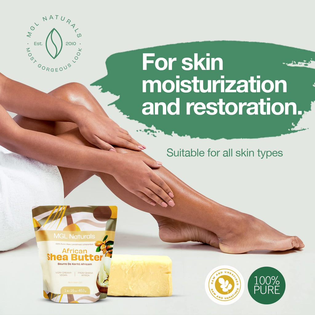 MGL Naturals Raw African Shea Butter Ivory 2.2 lb — Pure, Unrefined Moisturizer from Ghana
