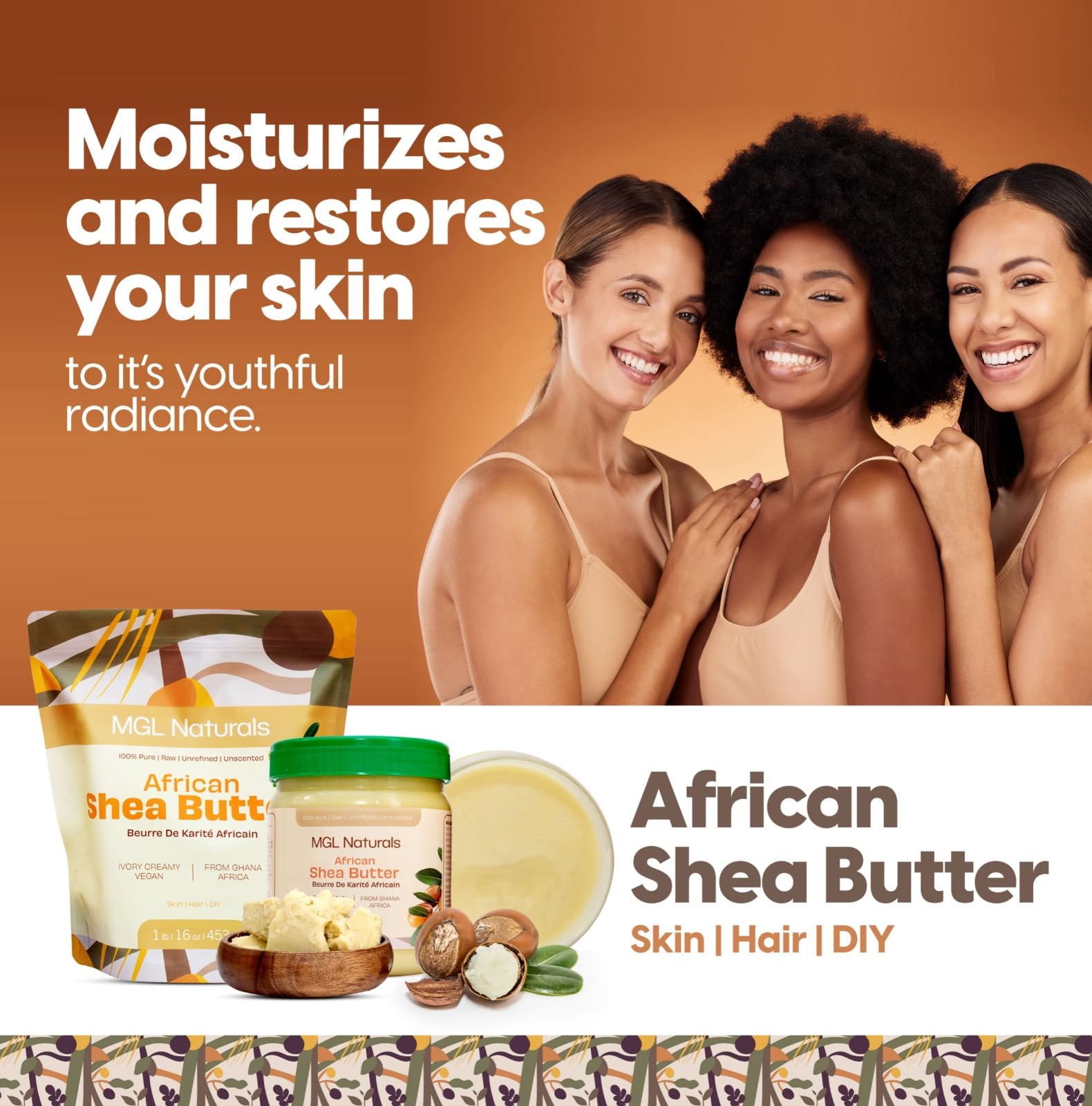 MGL Naturals Raw African Shea Butter Ivory 2.2 lb — Pure, Unrefined Moisturizer from Ghana