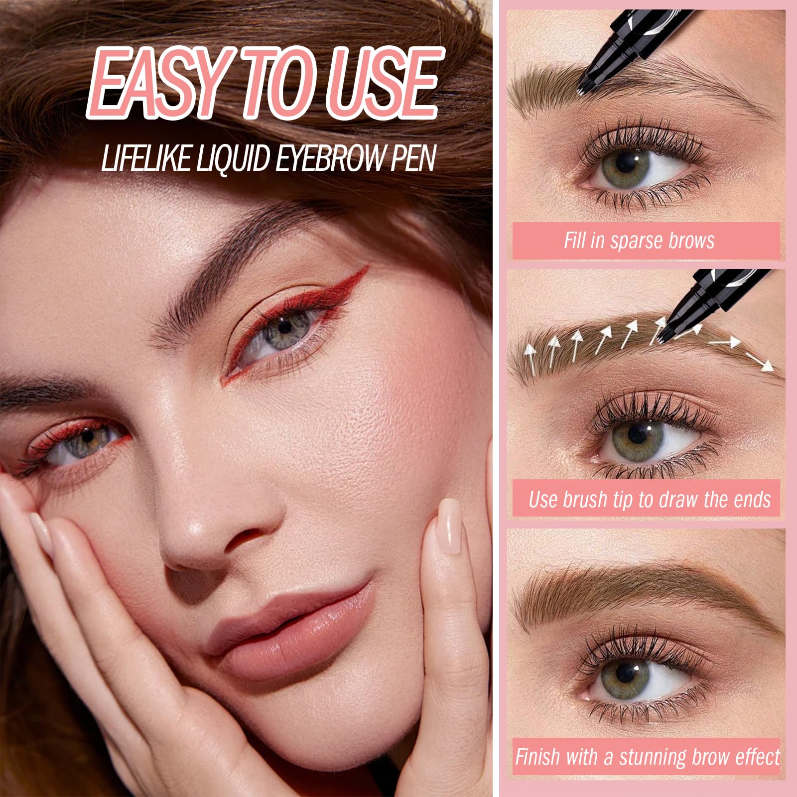 Mgviiiva Eyebrow Pen – 3D Hair-Like Strokes, Waterproof, 24H Hold (#02)