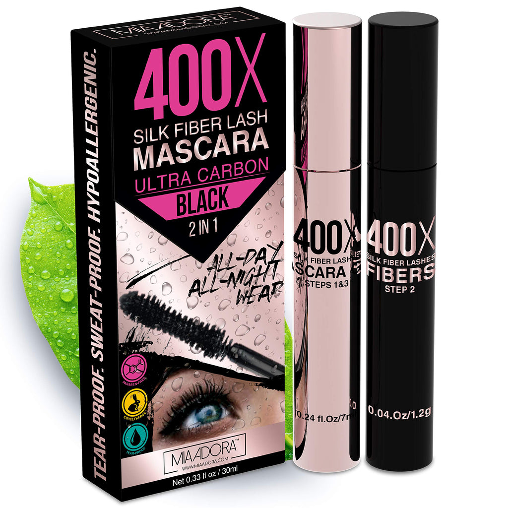Mia Adora 400X Pure Silk Fiber Lash Mascara — Ultra Black, Waterproof, Hypoallergenic, Easy 3-Step Application