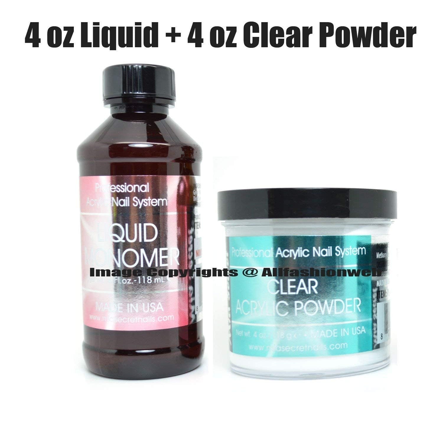 MIA SECRET 4oz Liquid Monomer + 4oz Clear Acrylic Powder Nail Art System | Premium USA-Made Kit