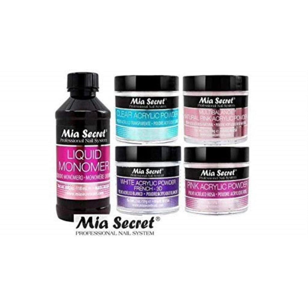 Mia Secret 4 oz Liquid Monomer + Acrylic Powder Set – Pink, Clear, White & Multibalance Pink (2 oz Each)