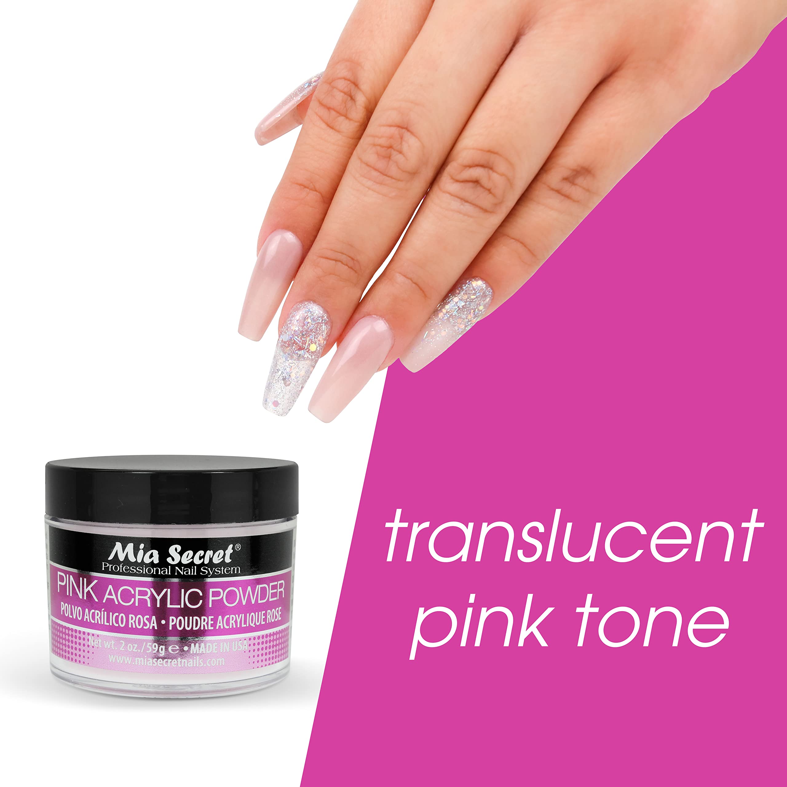 Mia Secret Pink Acrylic Powder 2 OZ – Professional Nail System | Self-Leveling, Non-Yellowing