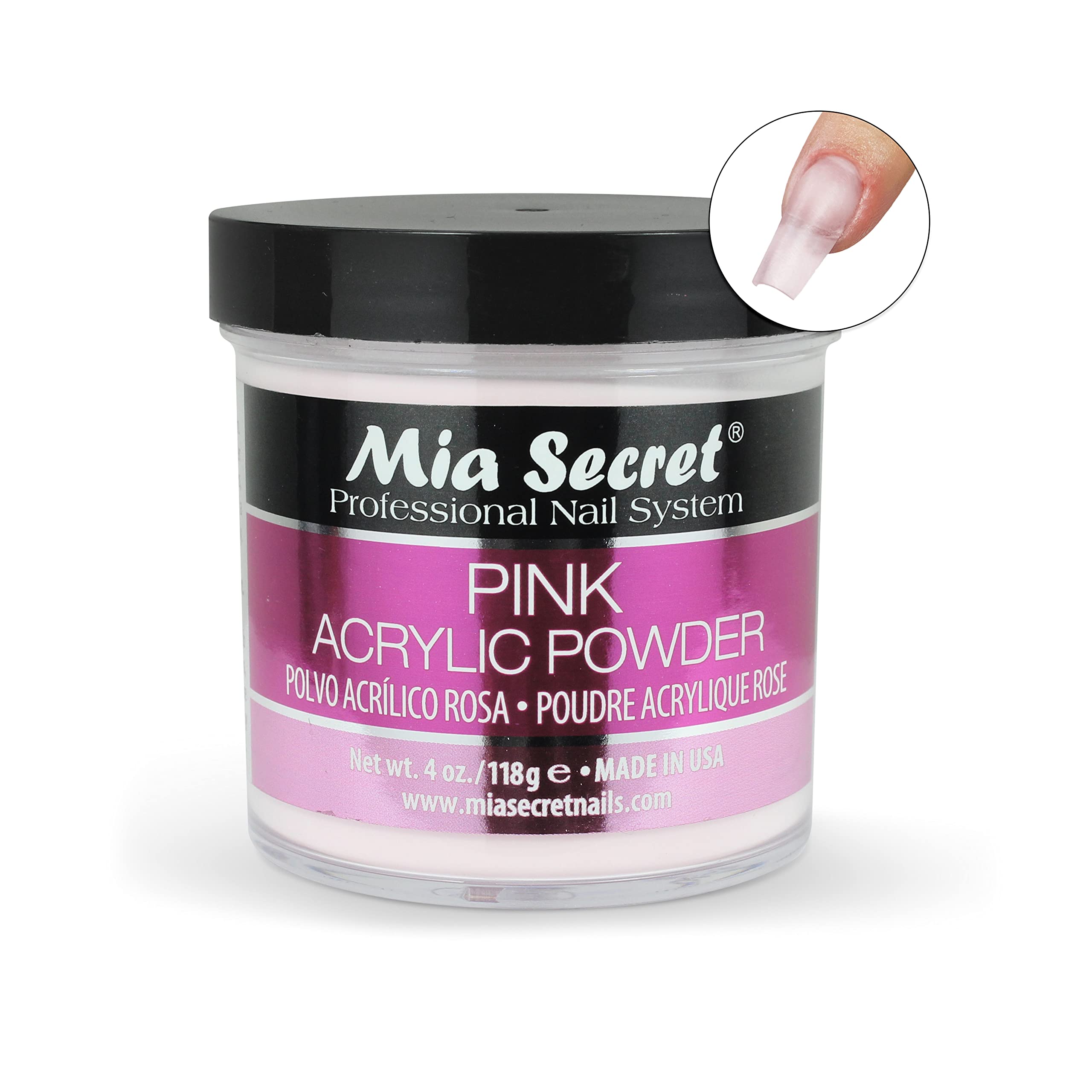 Mia Secret Pink Acrylic Powder 4 oz – Self-Leveling, Non-Yellowing & Long-Lasting