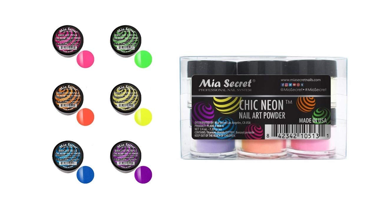 Mia Secret Chic Neon Acrylic Powder – 6 Color Neon Collection (0.25 oz Each)