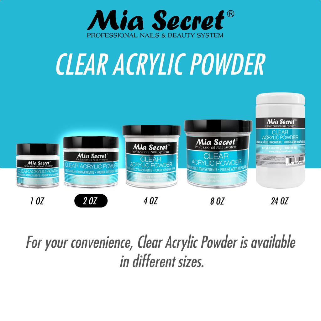 Mia Secret Clear Acrylic Powder (2oz) – True-Clear, Self-Leveling Formula
