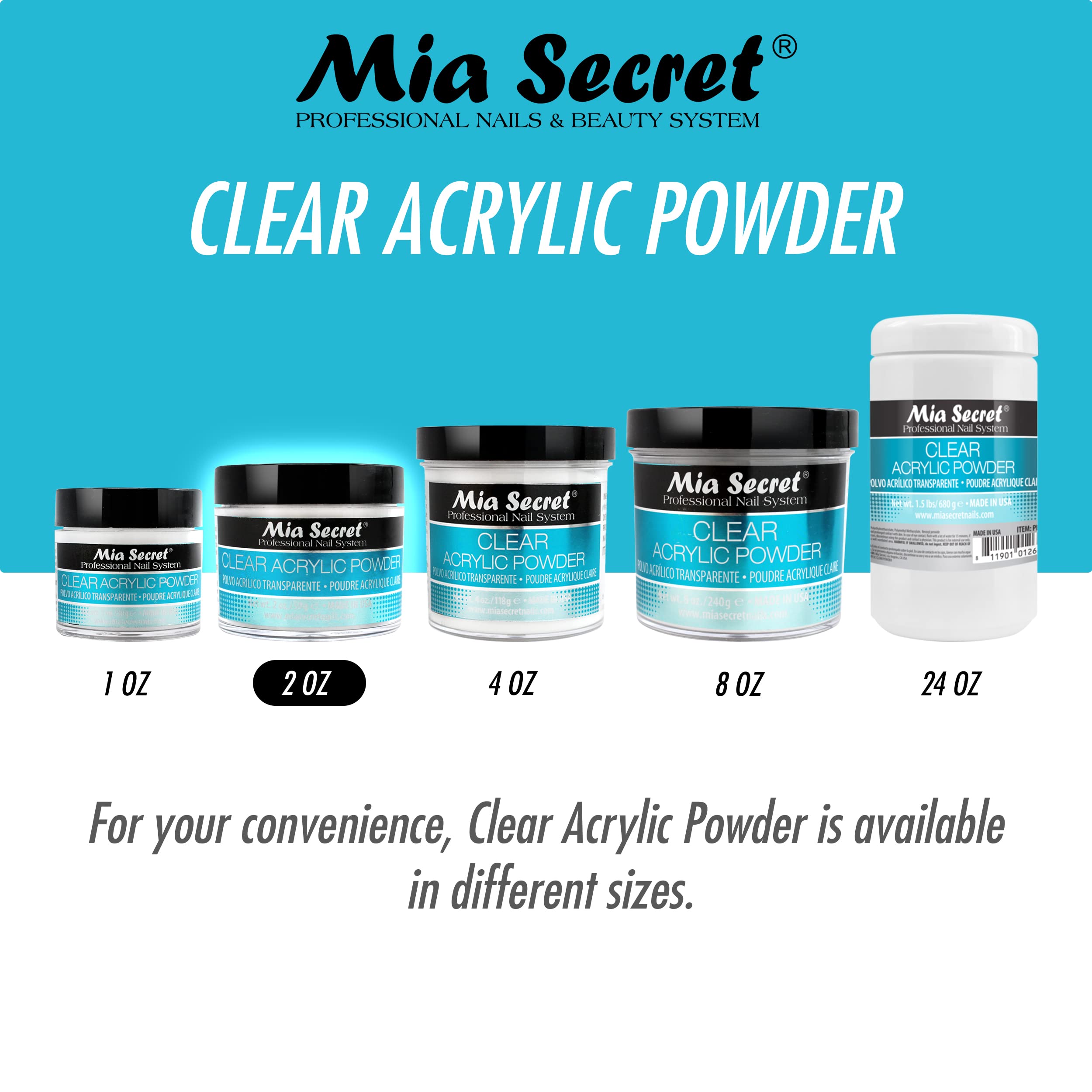 Mia Secret Clear Acrylic Powder (2oz) – True-Clear, Self-Leveling Formula