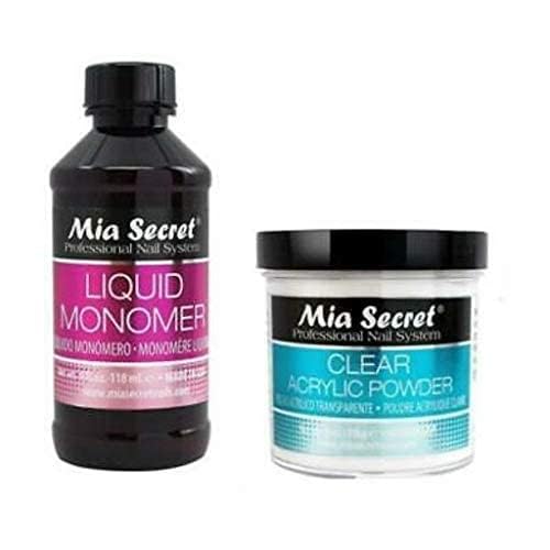 MIA SECRET 4oz Liquid Monomer + 4oz Clear Acrylic Powder Nail Art System | Premium USA-Made Kit
