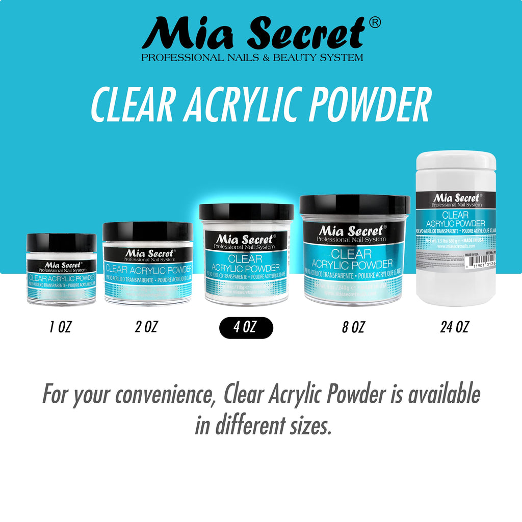 Mia Secret Clear Acrylic Powder 4oz – Self-Leveling, Non-Yellowing Formula for Superior Adhesion