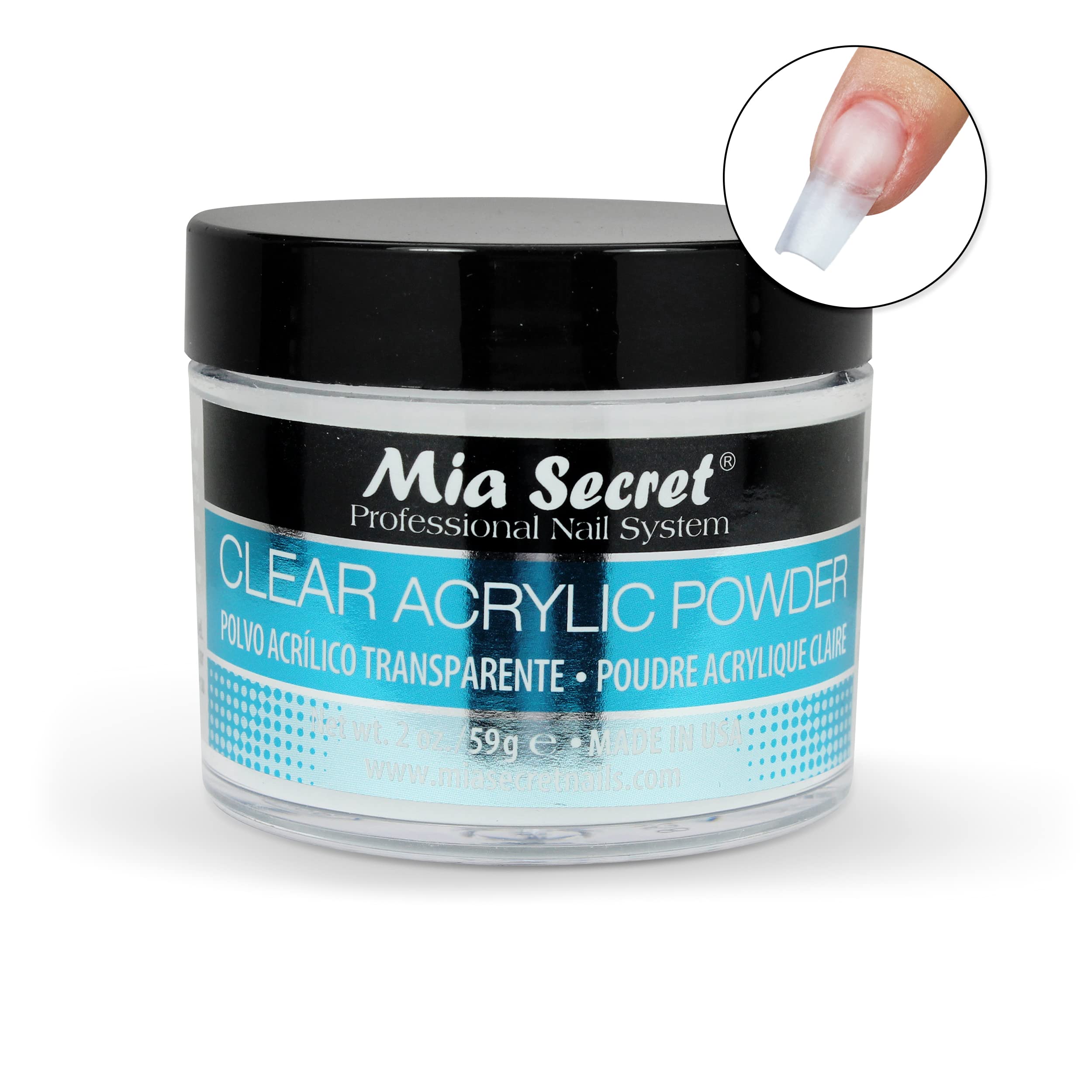 Mia Secret Clear Acrylic Powder (2oz) – True-Clear, Self-Leveling Formula