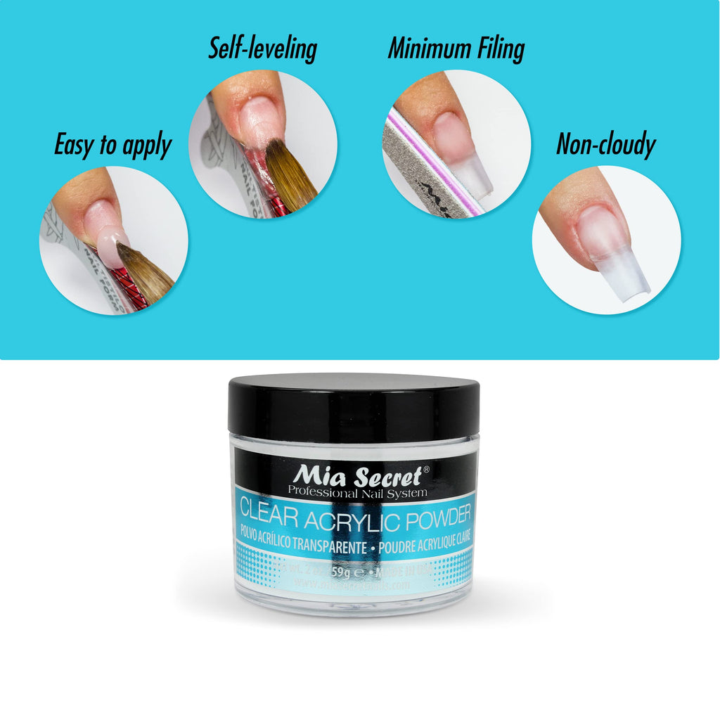 Mia Secret Clear Acrylic Powder (2oz) – True-Clear, Self-Leveling Formula