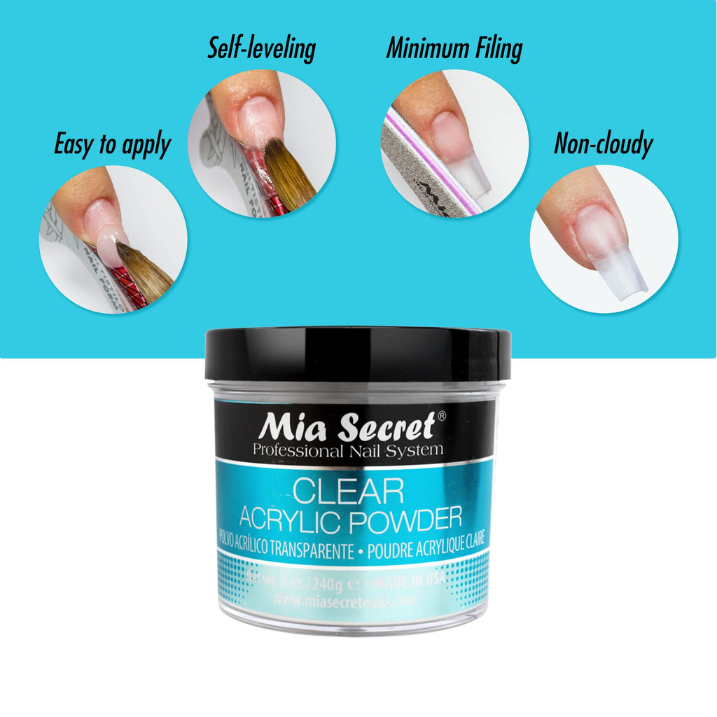 Mia Secret Clear Acrylic Powder (8oz) – True Clear, Self-Leveling, Easy Removal