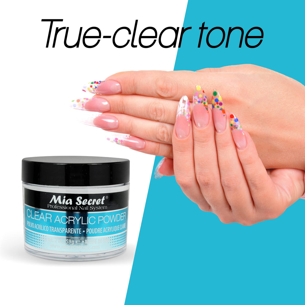 Mia Secret Clear Acrylic Powder (2oz) – True-Clear, Self-Leveling Formula