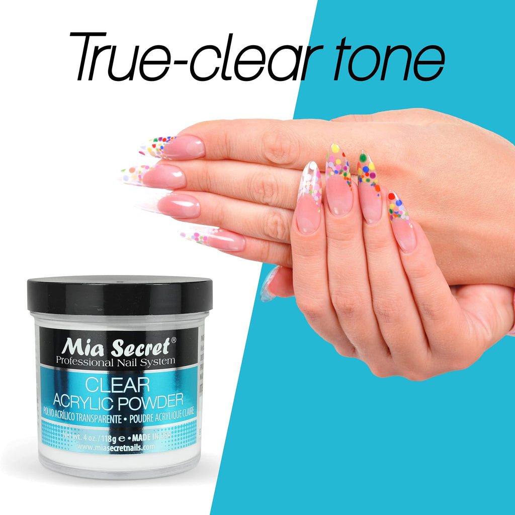 Mia Secret Clear Acrylic Powder 4oz – Self-Leveling, Non-Yellowing Formula for Superior Adhesion