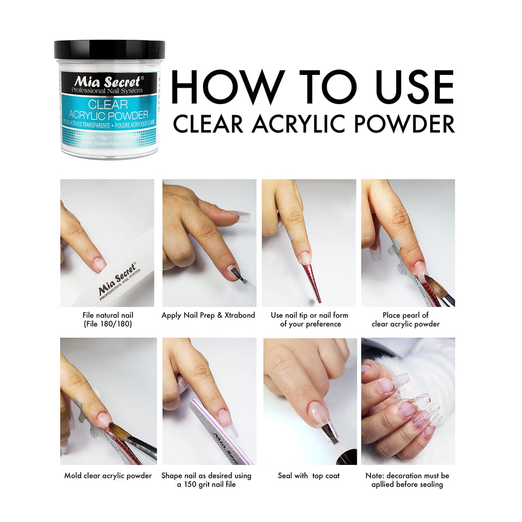 Mia Secret Clear Acrylic Powder (8oz) – True Clear, Self-Leveling, Easy Removal