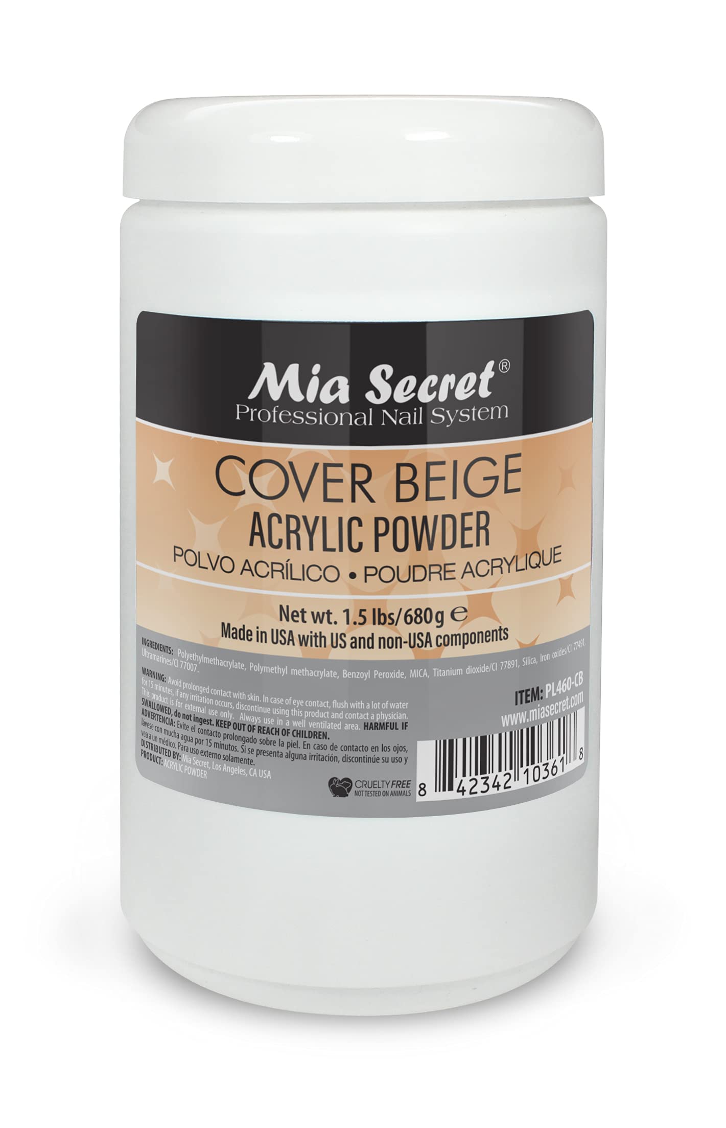 Mia Secret Cover Beige Acrylic Powder - 1.5 Lbs | Long-Lasting Nail Color & Build