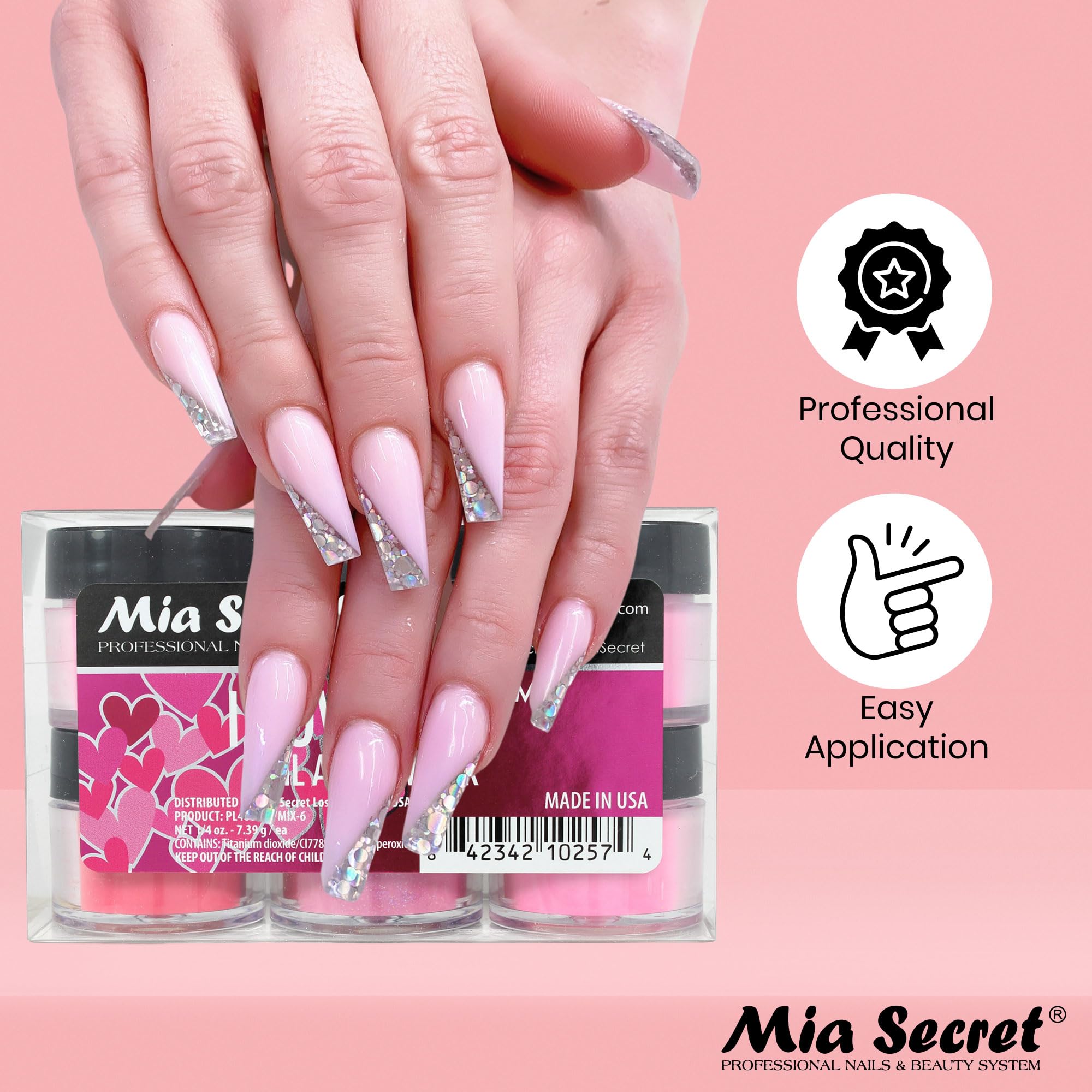 Mia Secret I Love Pink 6-Piece Colored Acrylic Nail Powder Collection | 6PC