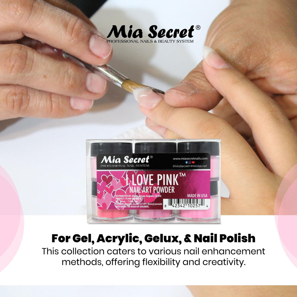 Mia Secret I Love Pink 6-Piece Colored Acrylic Nail Powder Collection | 6PC