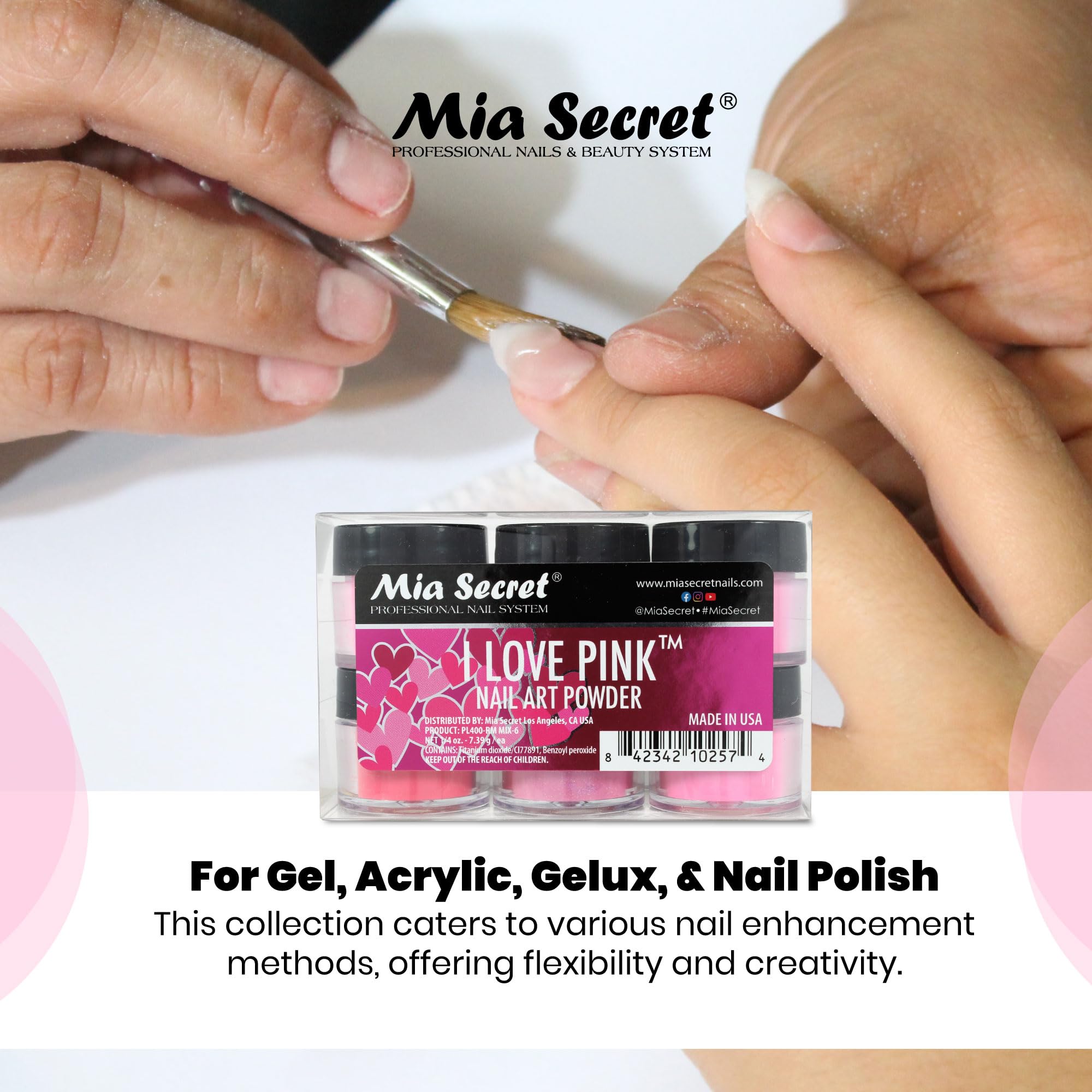 Mia Secret I Love Pink 6-Piece Colored Acrylic Nail Powder Collection | 6PC