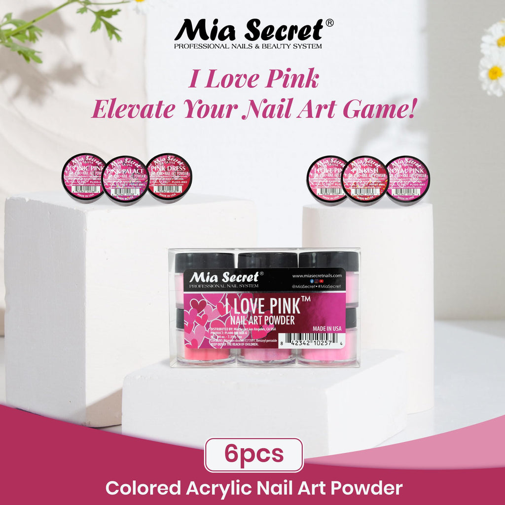 Mia Secret I Love Pink 6-Piece Colored Acrylic Nail Powder Collection | 6PC
