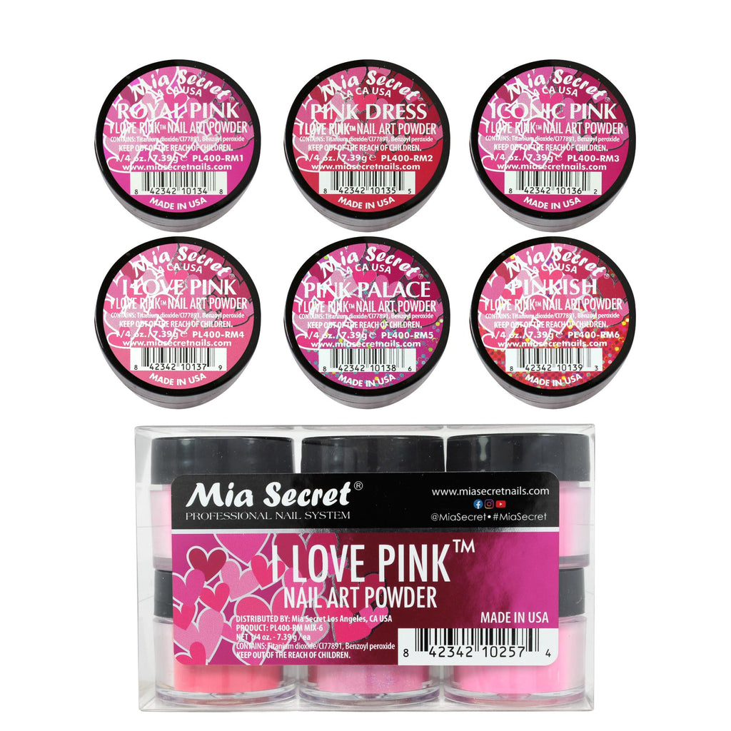 Mia Secret I Love Pink 6-Piece Colored Acrylic Nail Powder Collection | 6PC