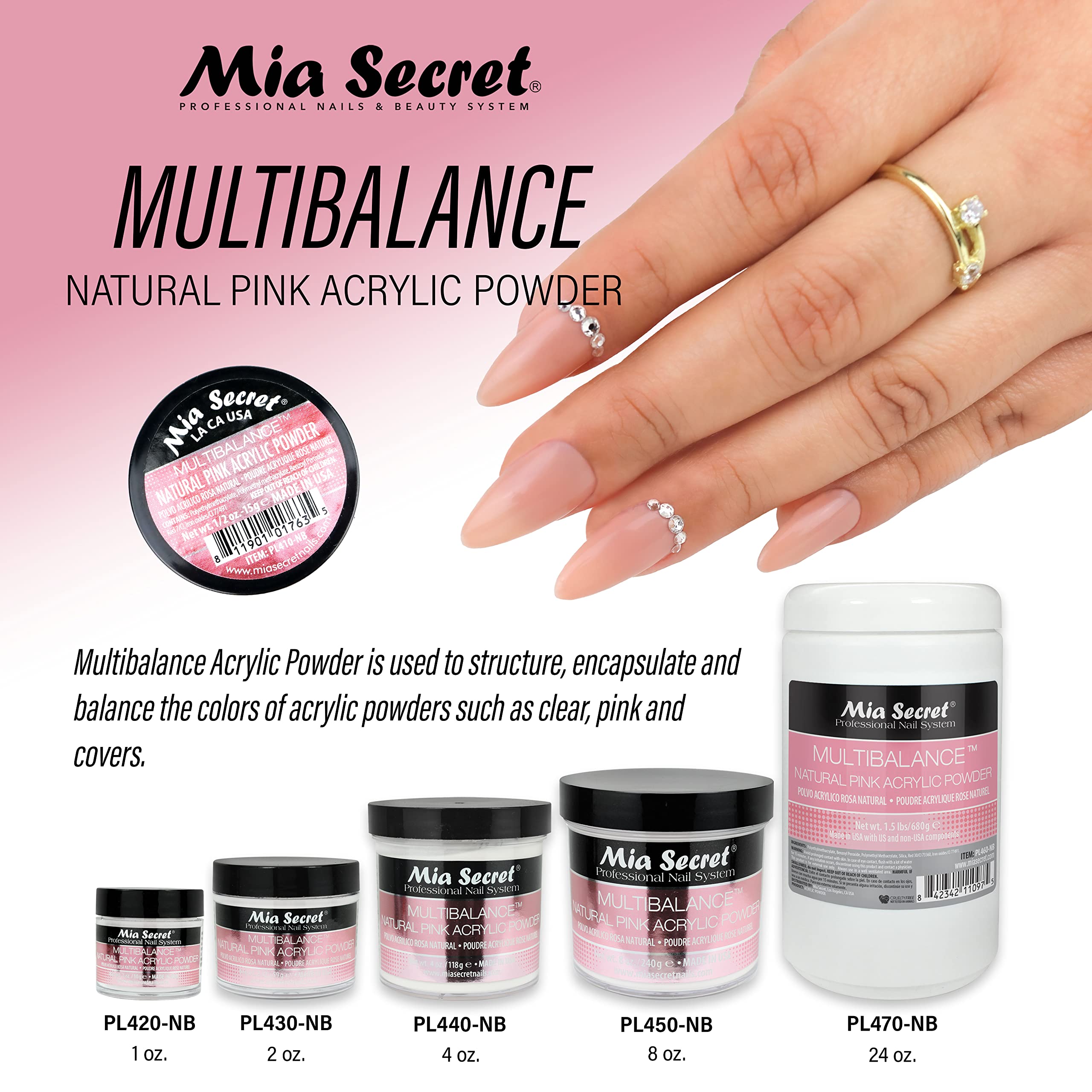 Mia Secret Multi Balance Natural Pink Acrylic Powder 4 Oz | Salon-Quality Nails