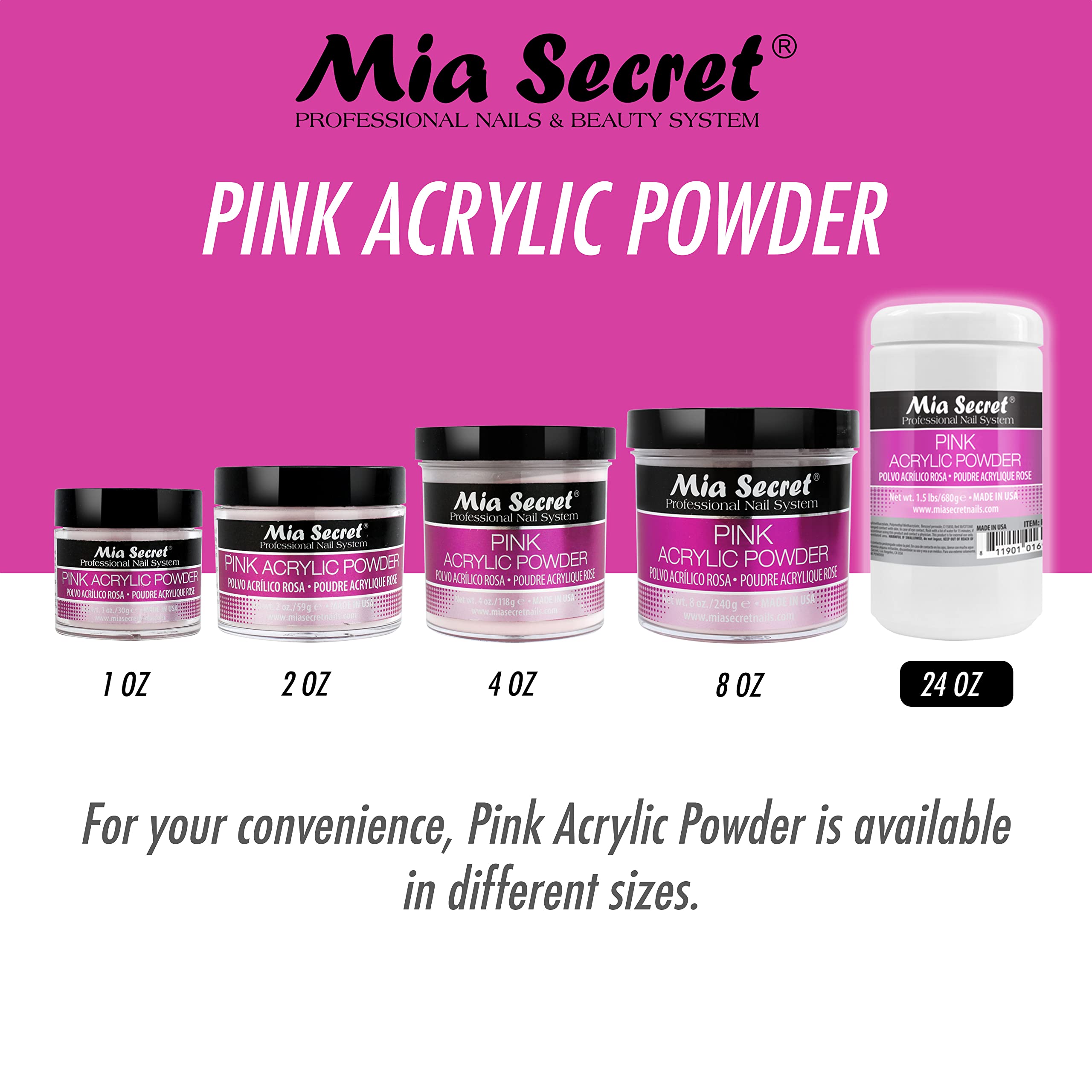 Mia Secret Pink Acrylic Powder 1.5 lbs – Self-Leveling, Long-Lasting, Made in USA