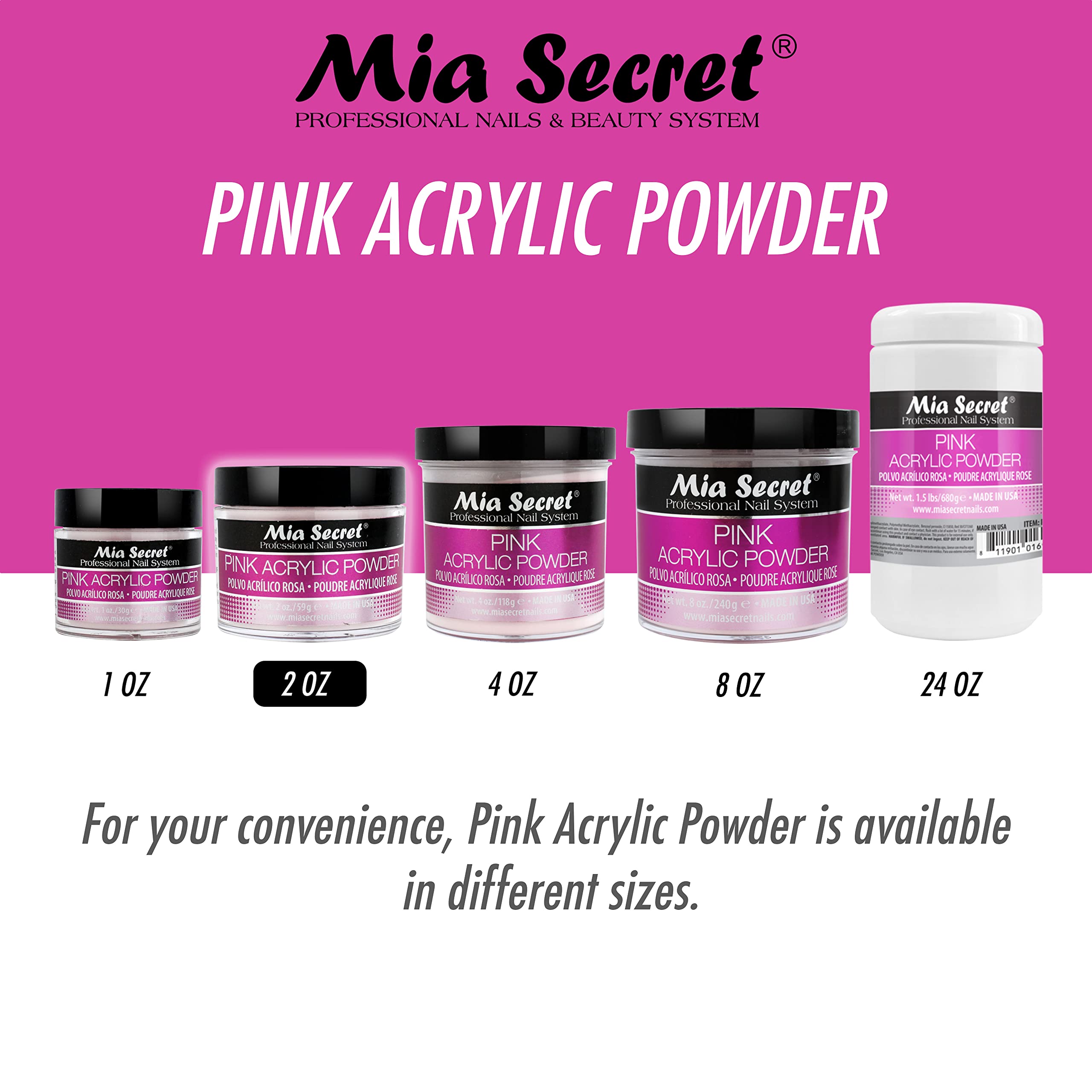 Mia Secret Pink Acrylic Powder 2 OZ – Professional Nail System | Self-Leveling, Non-Yellowing