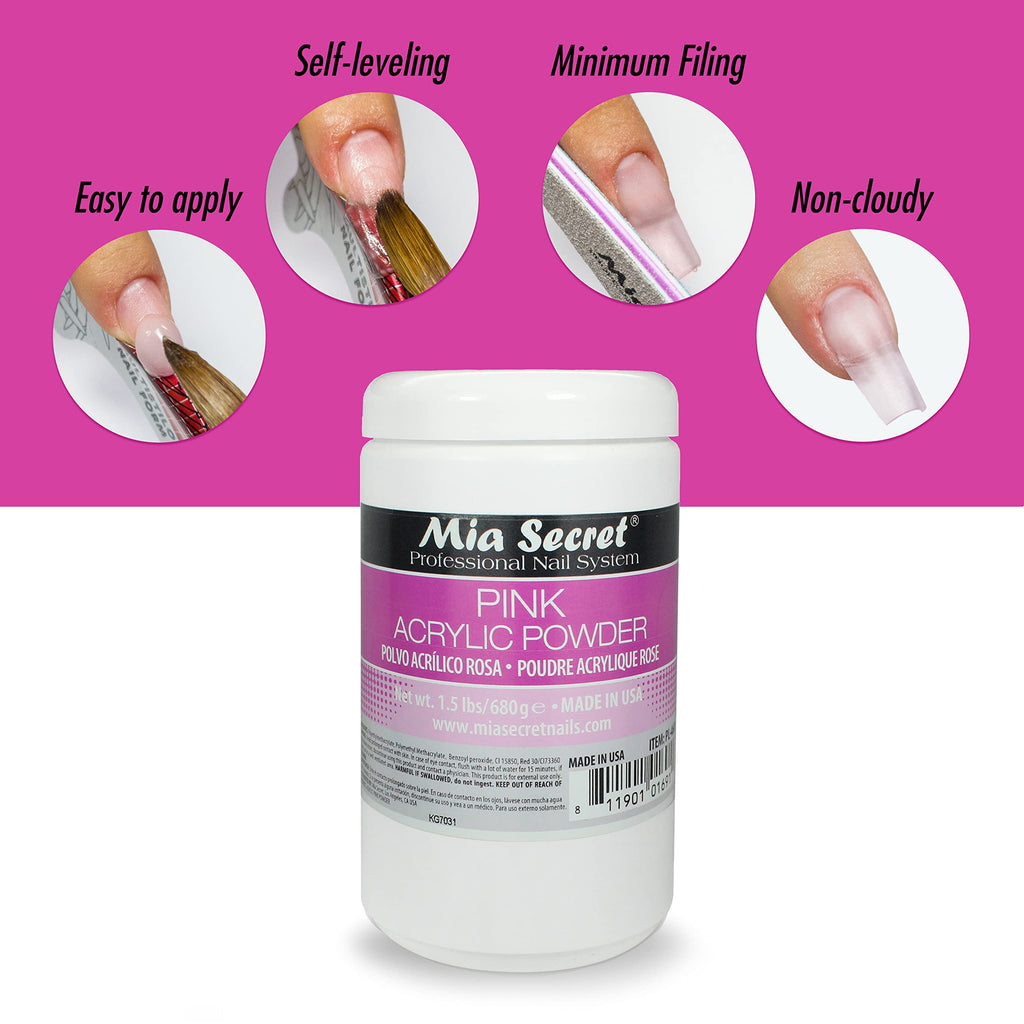 Mia Secret Pink Acrylic Powder 1.5 lbs – Self-Leveling, Long-Lasting, Made in USA