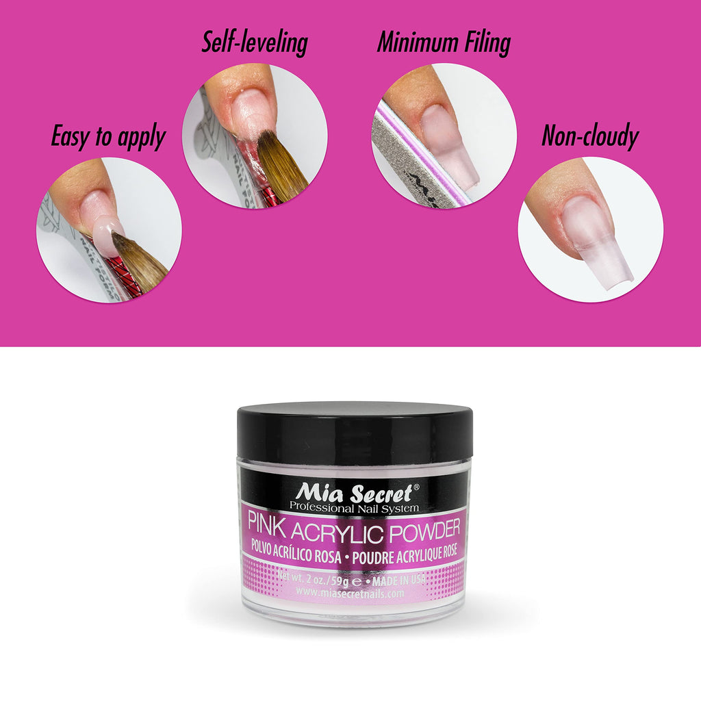 Mia Secret Pink Acrylic Powder 2 OZ – Professional Nail System | Self-Leveling, Non-Yellowing