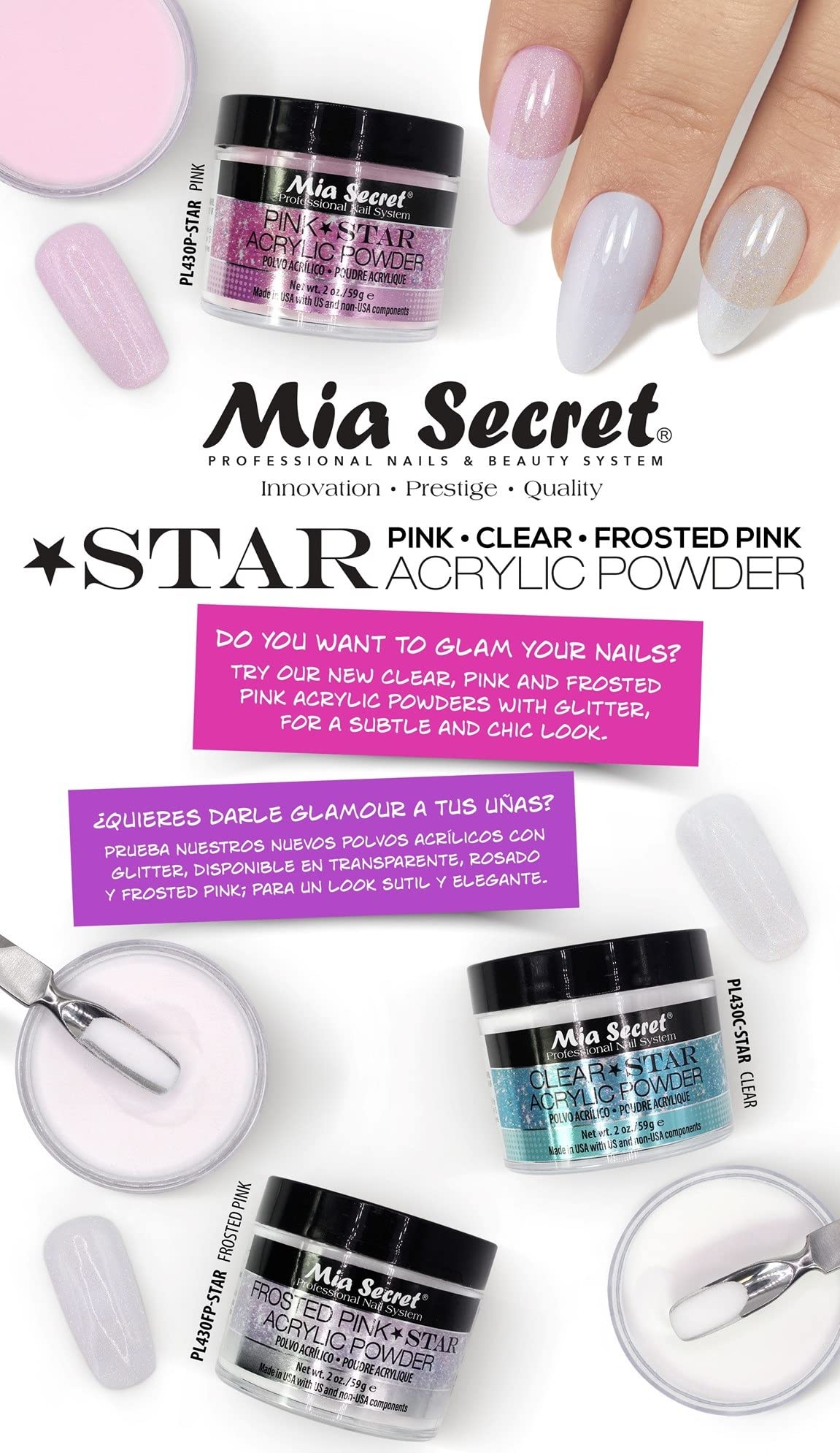 Mia Secret STAR CLEAR Acrylic Powder 2 oz | True-Clear, Self-Leveling Formula