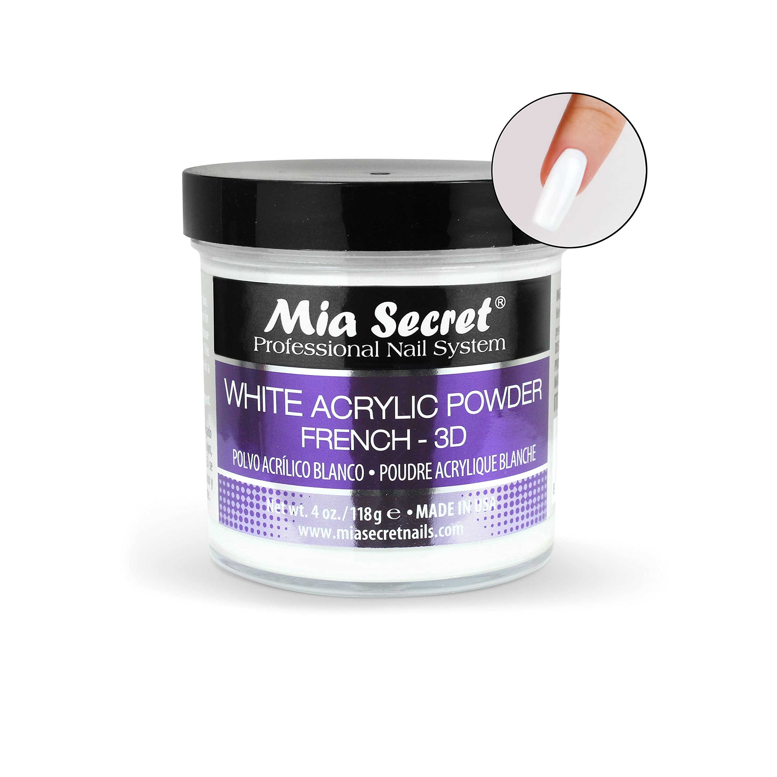 Mia Secret White Acrylic Powder 4oz – 3D Nail Art & French Manicure, USA Made