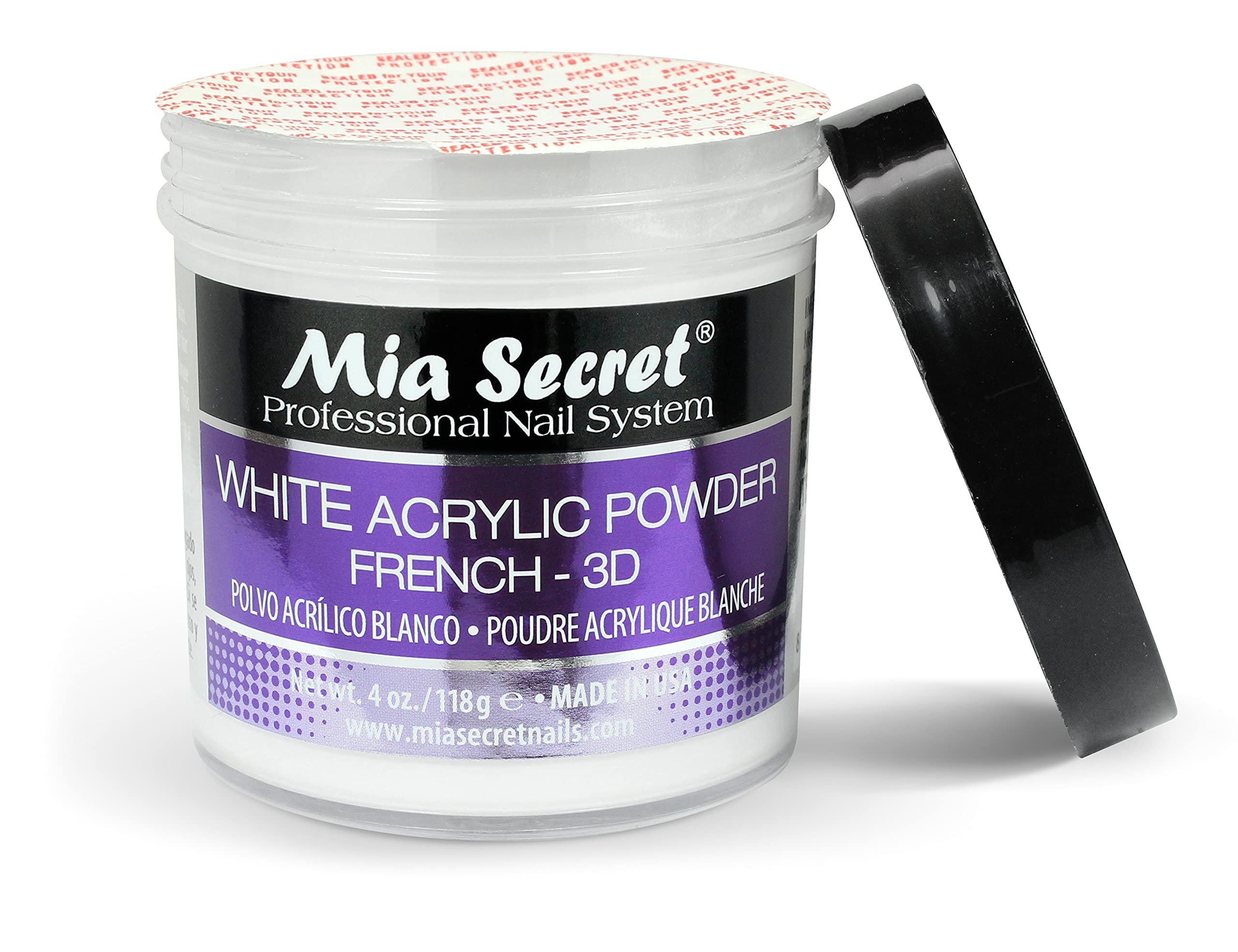 Mia Secret White Acrylic Powder 4oz – 3D Nail Art & French Manicure, USA Made
