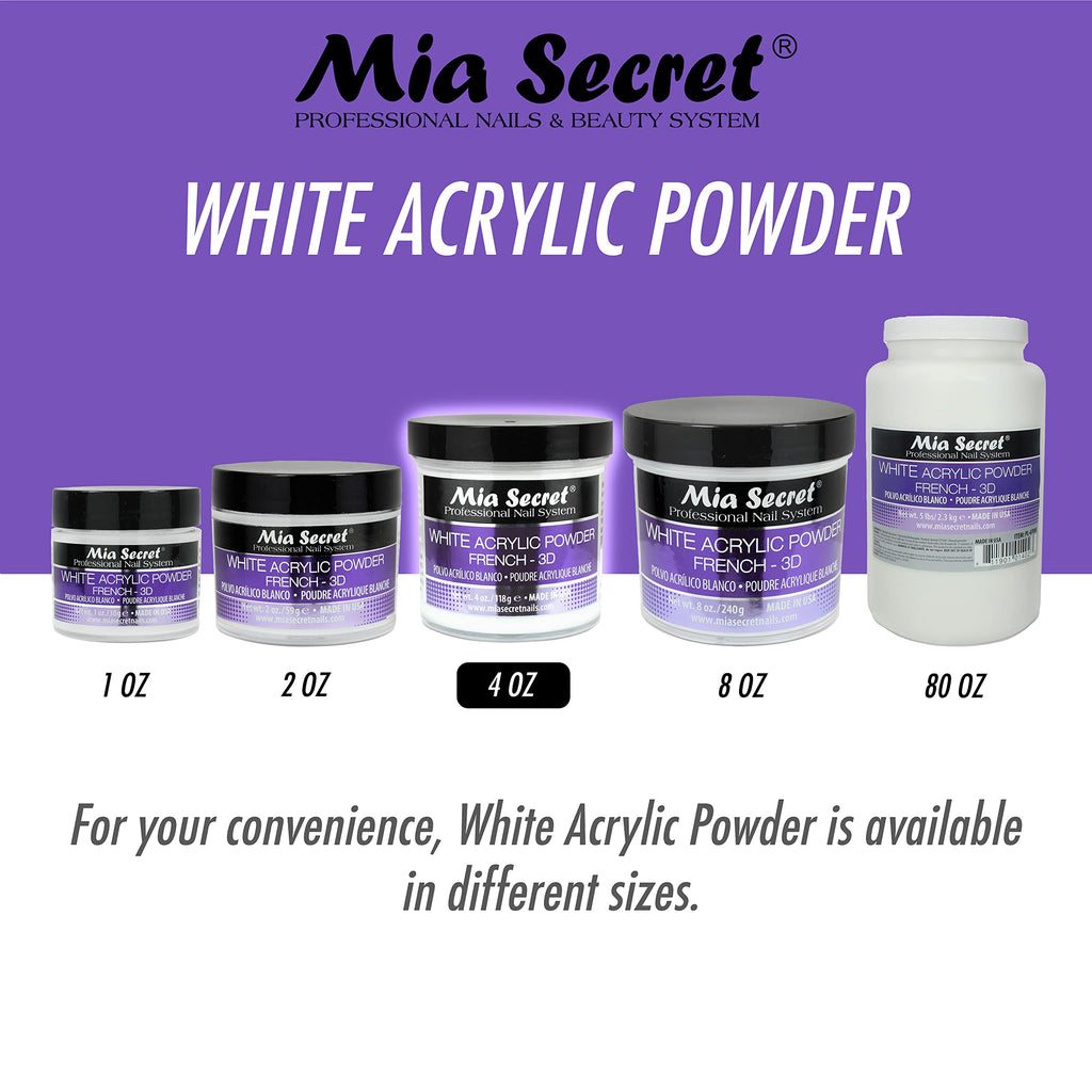 Mia Secret White Acrylic Powder 4oz – 3D Nail Art & French Manicure, USA Made