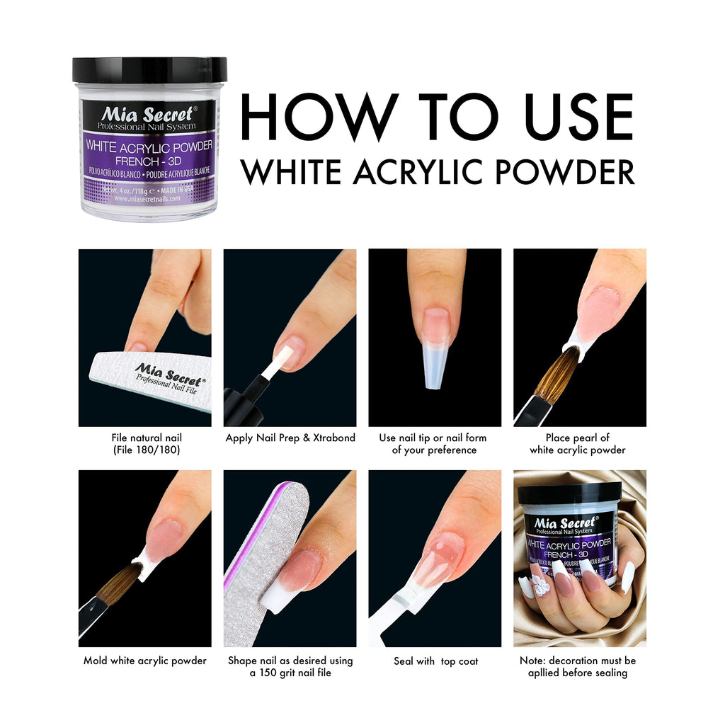 Mia Secret White Acrylic Powder 4oz – 3D Nail Art & French Manicure, USA Made