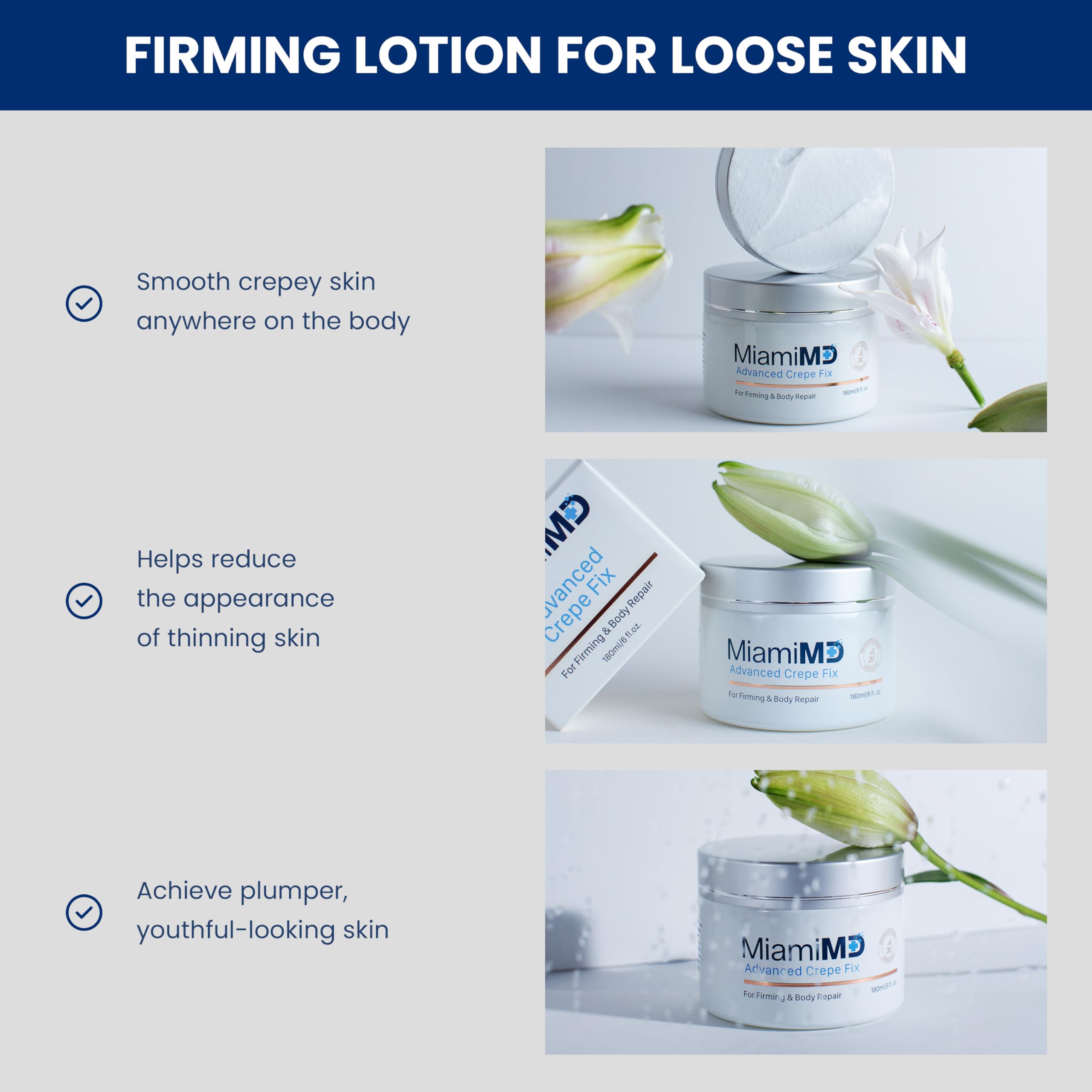 MiamiMD Advanced Crepe Fix 180ml – Anti-Aging Skin Firming Cream for All Skin Types | 6-Pack
