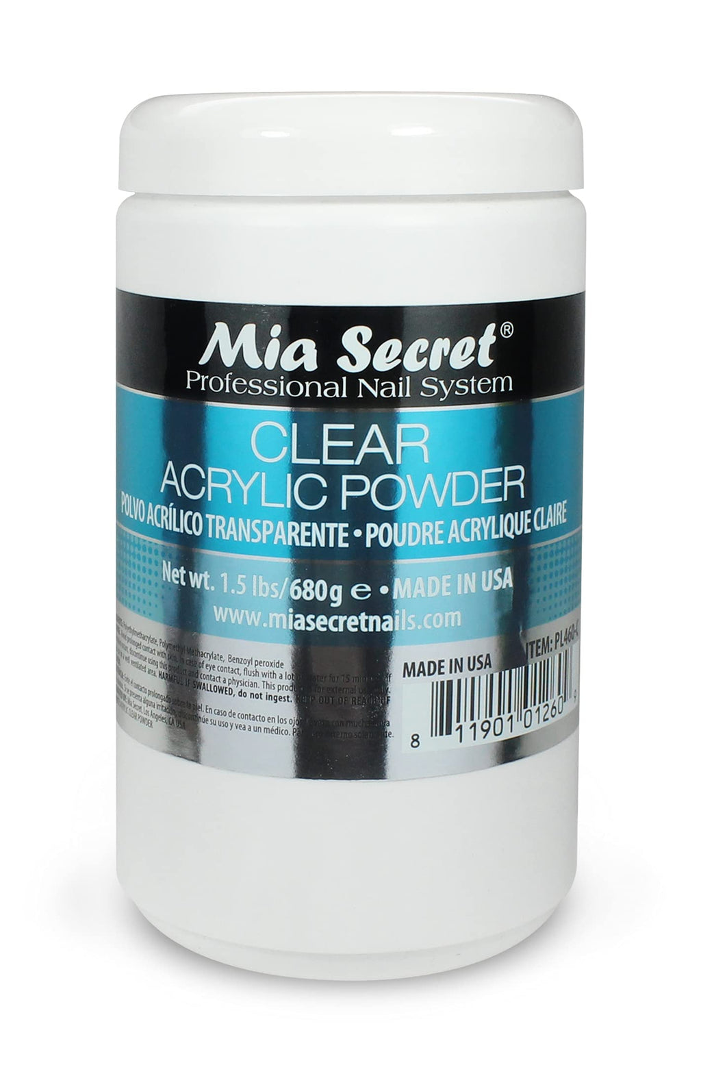 Mia Secret Clear Acrylic Powder – 24oz, Self-Leveling & Easy to Use (USA Made)