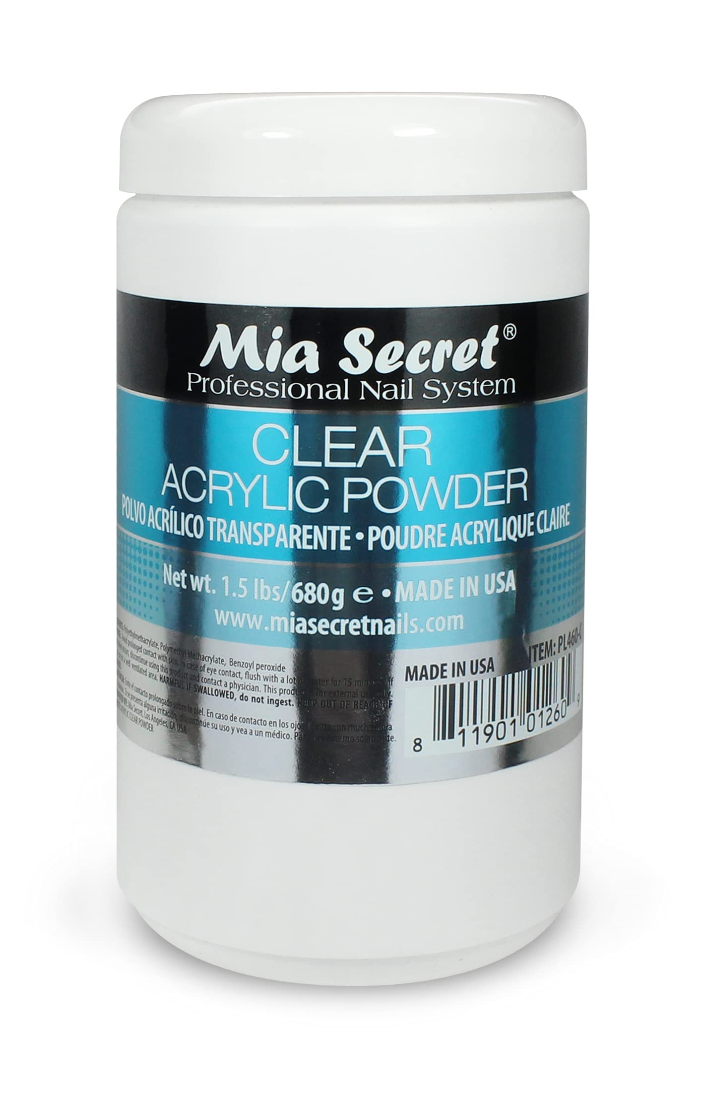 Mia Secret Clear Acrylic Powder – 24oz, Self-Leveling & Easy to Use (USA Made)
