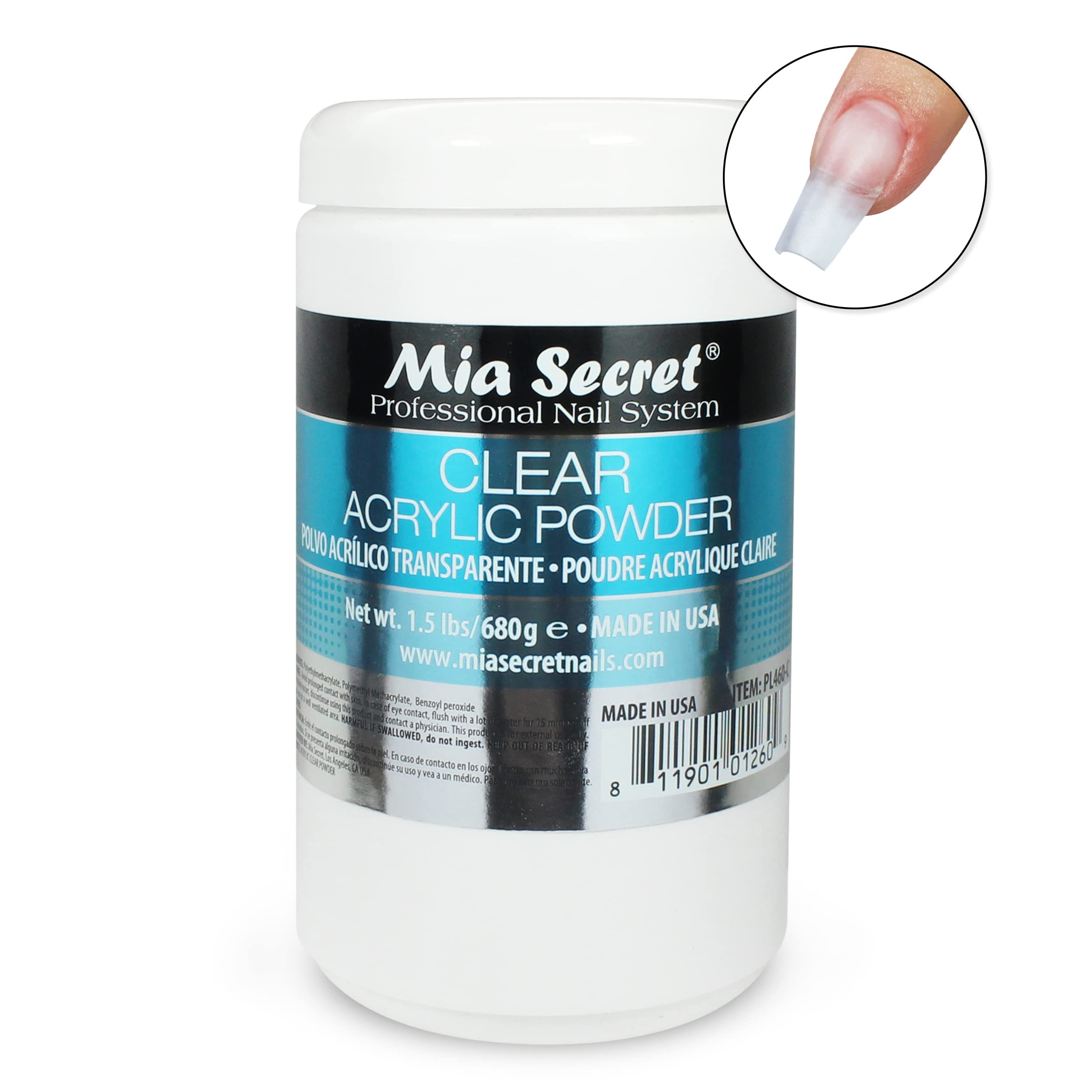 Mia Secret Clear Acrylic Powder – 24oz, Self-Leveling & Easy to Use (USA Made)