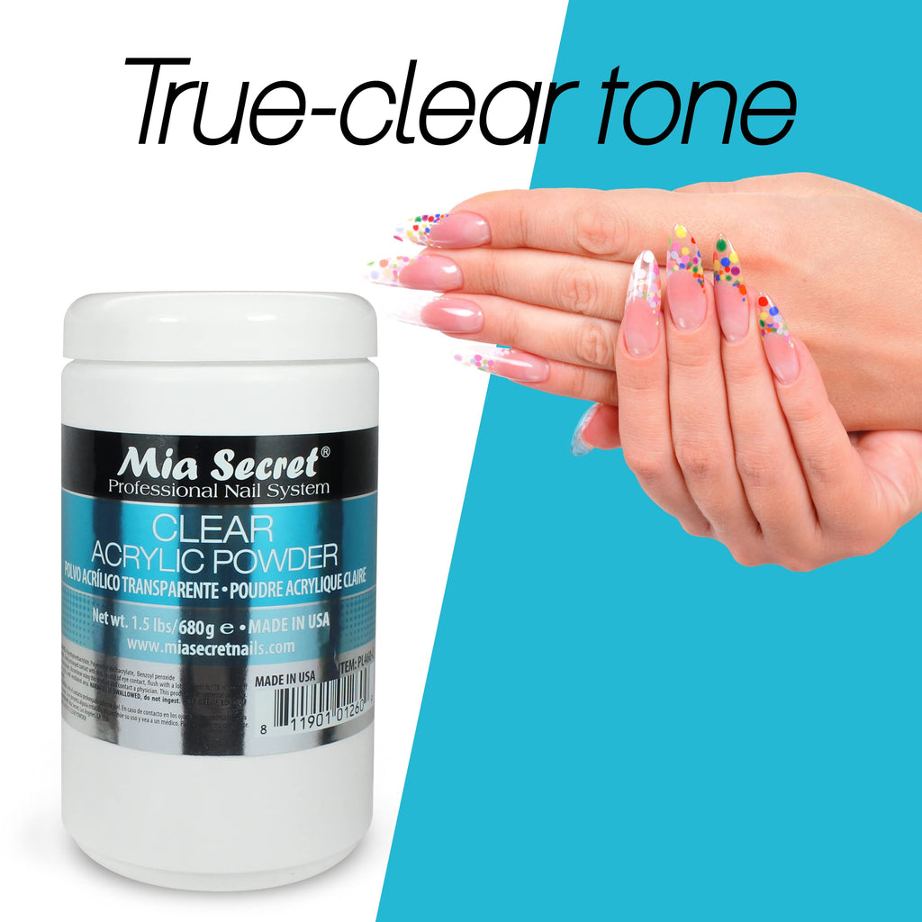 Mia Secret Clear Acrylic Powder – 24oz, Self-Leveling & Easy to Use (USA Made)