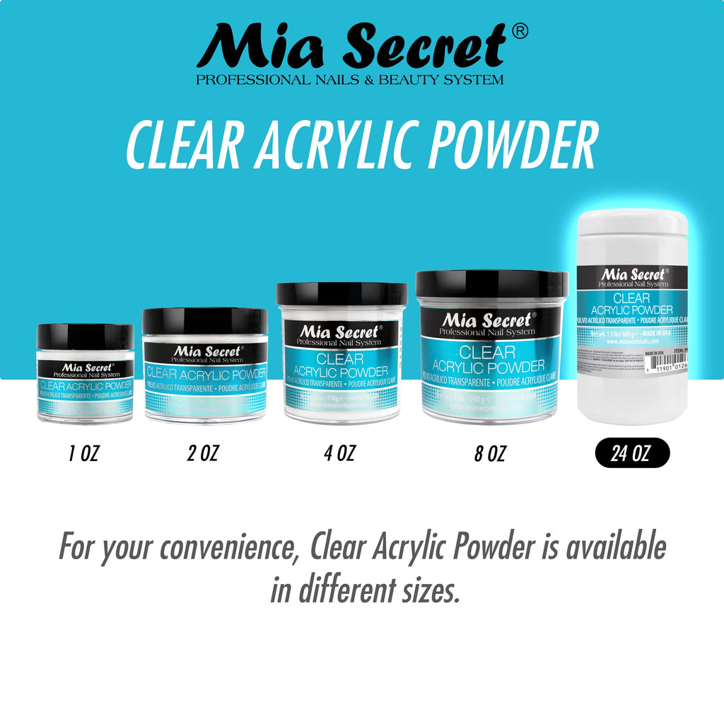Mia Secret Clear Acrylic Powder – 24oz, Self-Leveling & Easy to Use (USA Made)